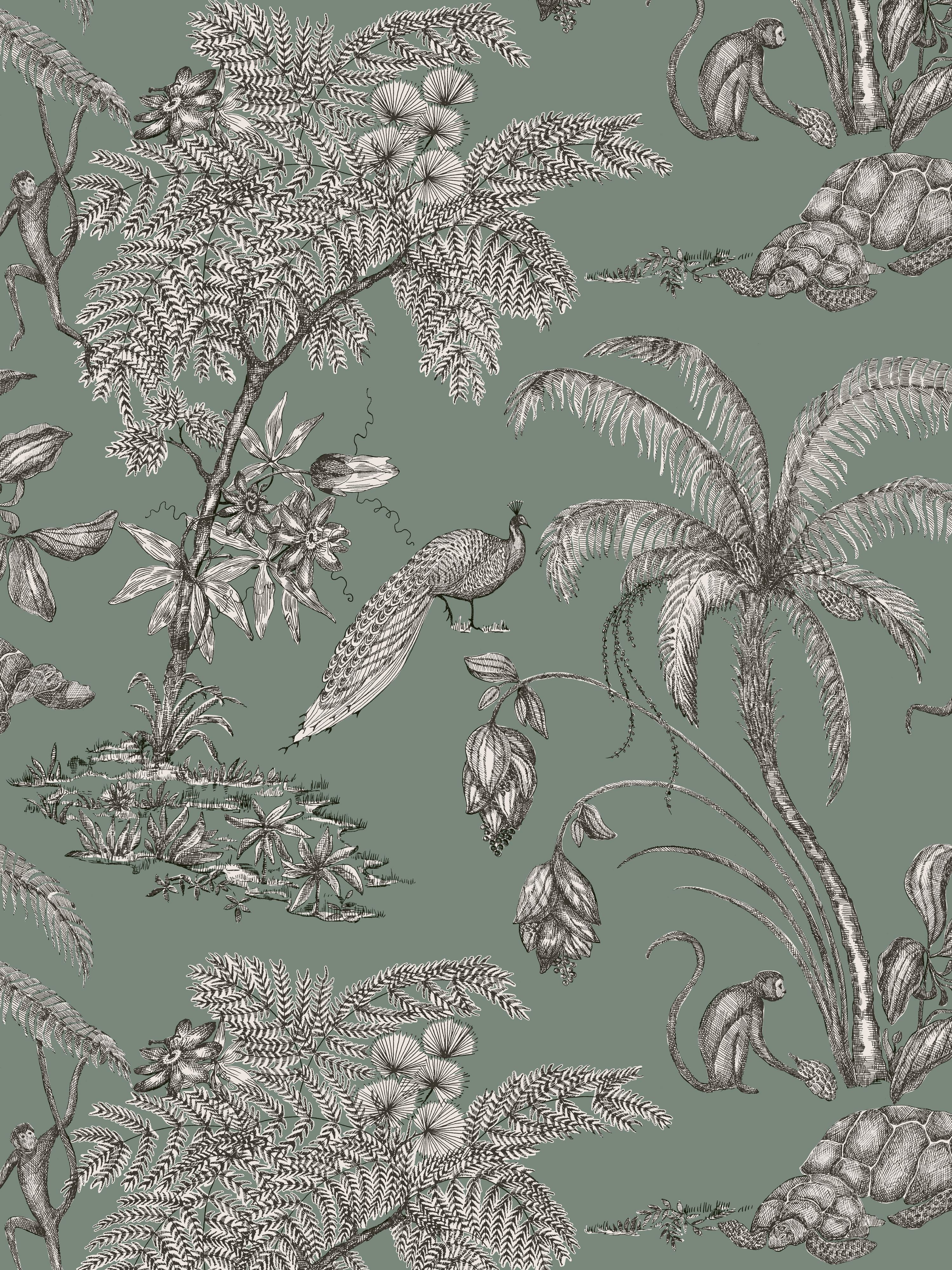 Moa wallpaper in juniper color - pattern number WSB 00680240 - by Scalamandre in the collection