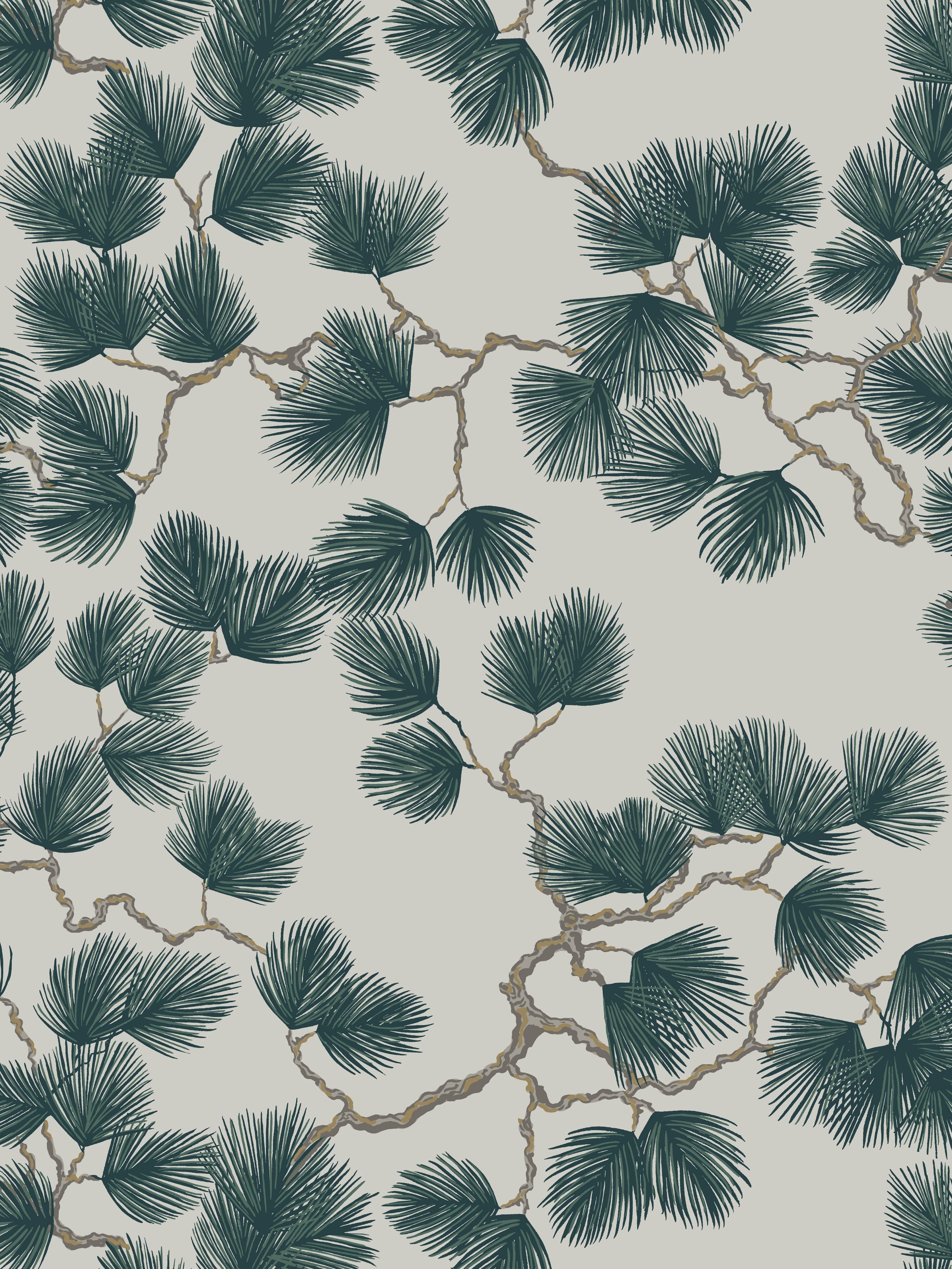 Pine wallpaper in green color - pattern number WSB 00780804 - by Scalamandre in the collection