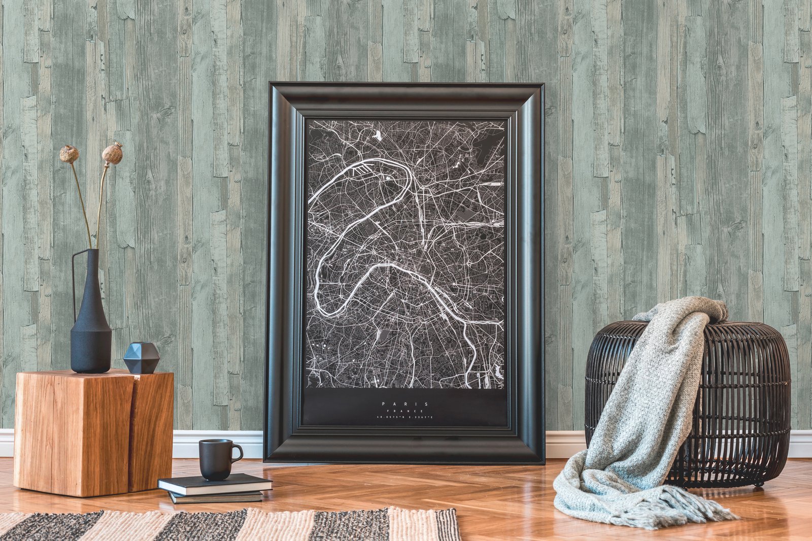 Drift Wood Effect Motif wallpaper in green color - pattern number WW22214 - by Galerie in the The Woods and Wicker collection