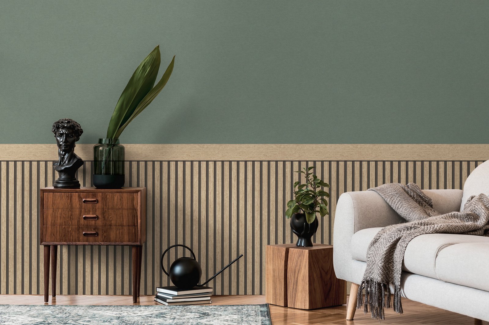 Dado Panel Effect Motif mural in bronze brown color - pattern number WW22226 - by Galerie in the The Woods and Wicker collection