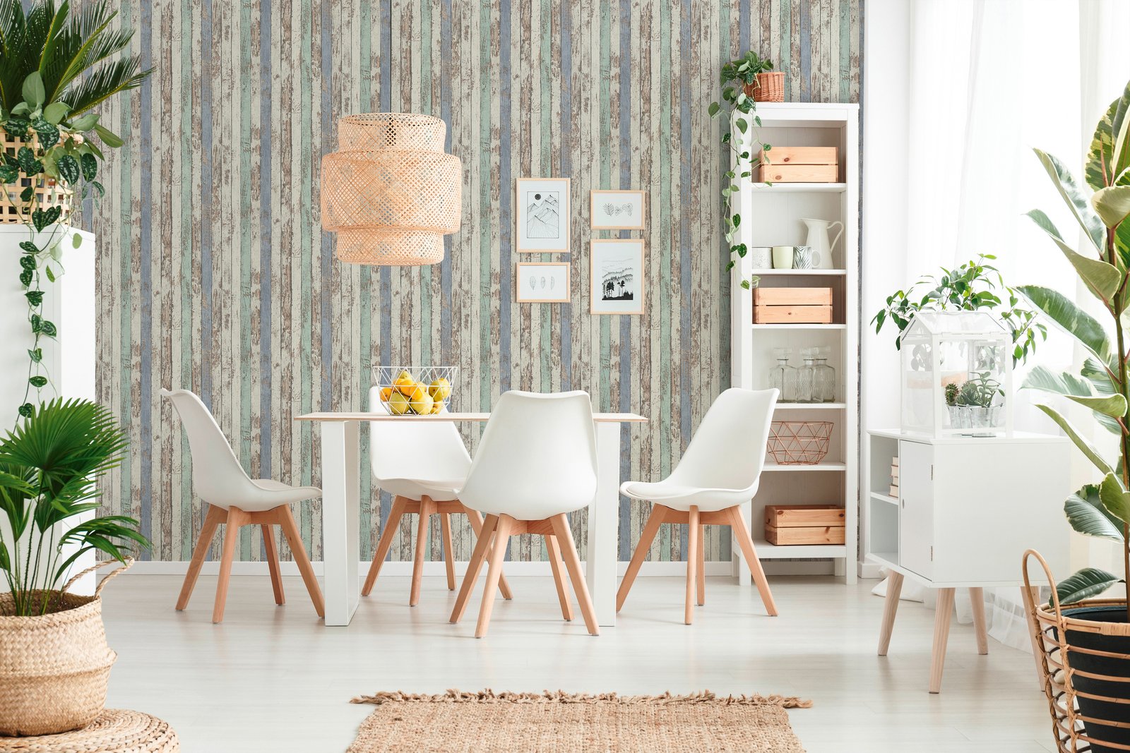 Narrow Wood Stripe Effect Motif wallpaper in multi-coloured color - pattern number WW22234 - by Galerie in the The Woods and Wicker collection