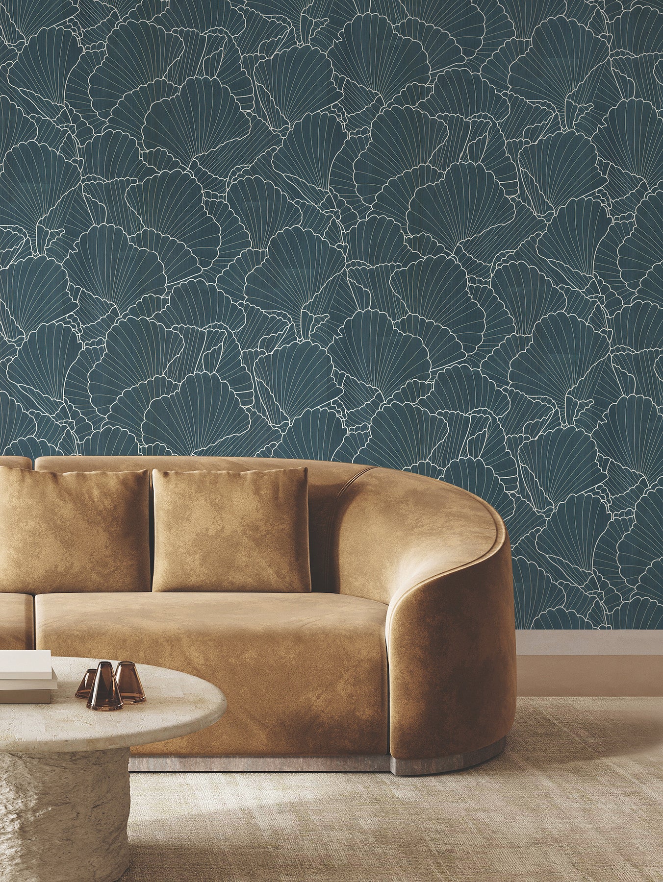 Shell Wood Veneer wallpaper in navy metallic color - pattern number YGL7000 - by Ronald Redding in the Natural Palette Resource collection