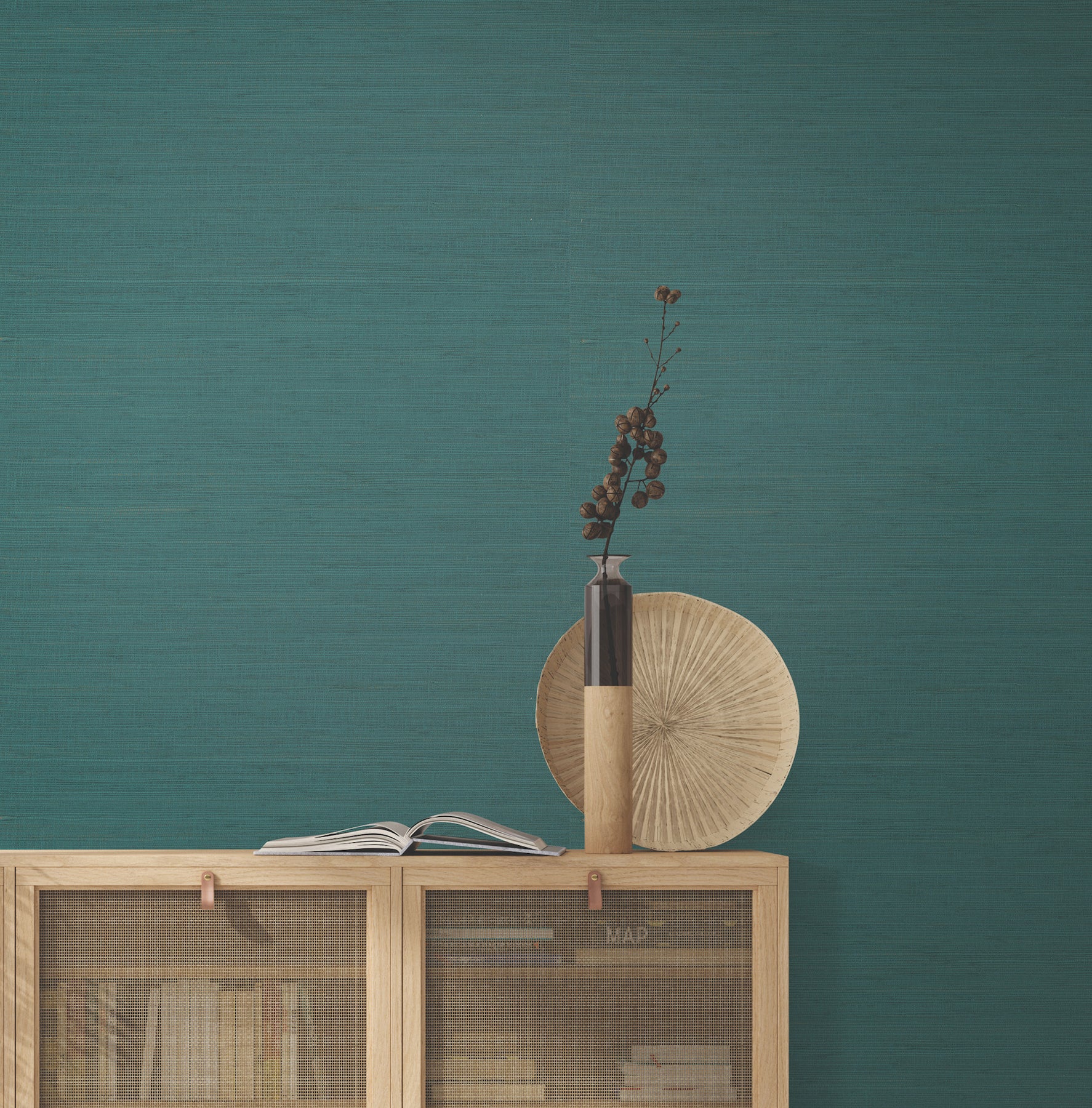 Painted Hemp wallpaper in peacock color - pattern number YGL7033 - by Ronald Redding in the Natural Palette Resource collection