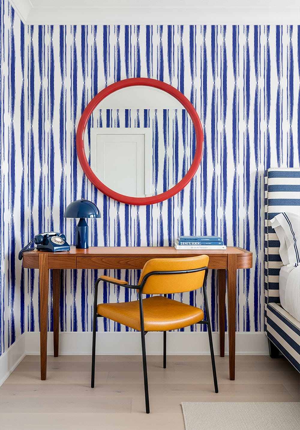 Abstract Stripe Peel and Stick Wallpaper in Blue color - pattern number KK748_Blue_KH306 - by Katie Kime in the collection