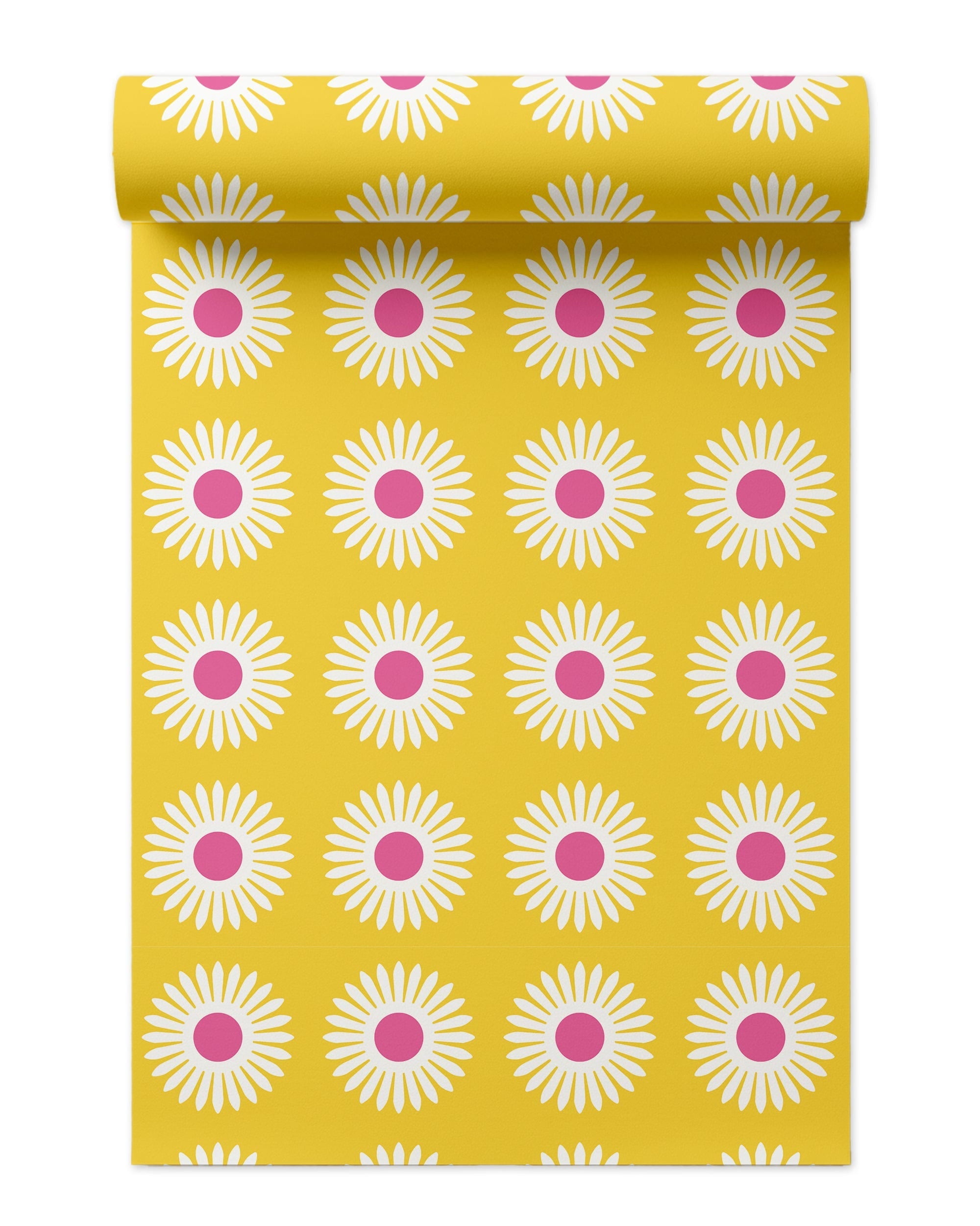 American Daisy Peel and Stick Wallpaper in Yellow Pink color - pattern number KK713_Yellow_Pink_KH306 - by Katie Kime in the collection