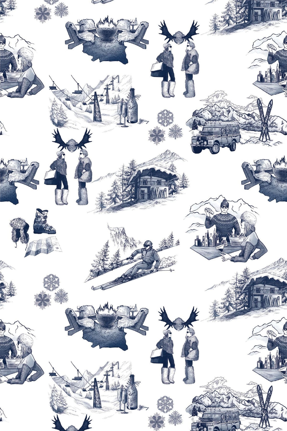Apres Ski Toile Wallpaper in Navy color - pattern number KK181_Navy_KH300 - by Katie Kime in the collection
