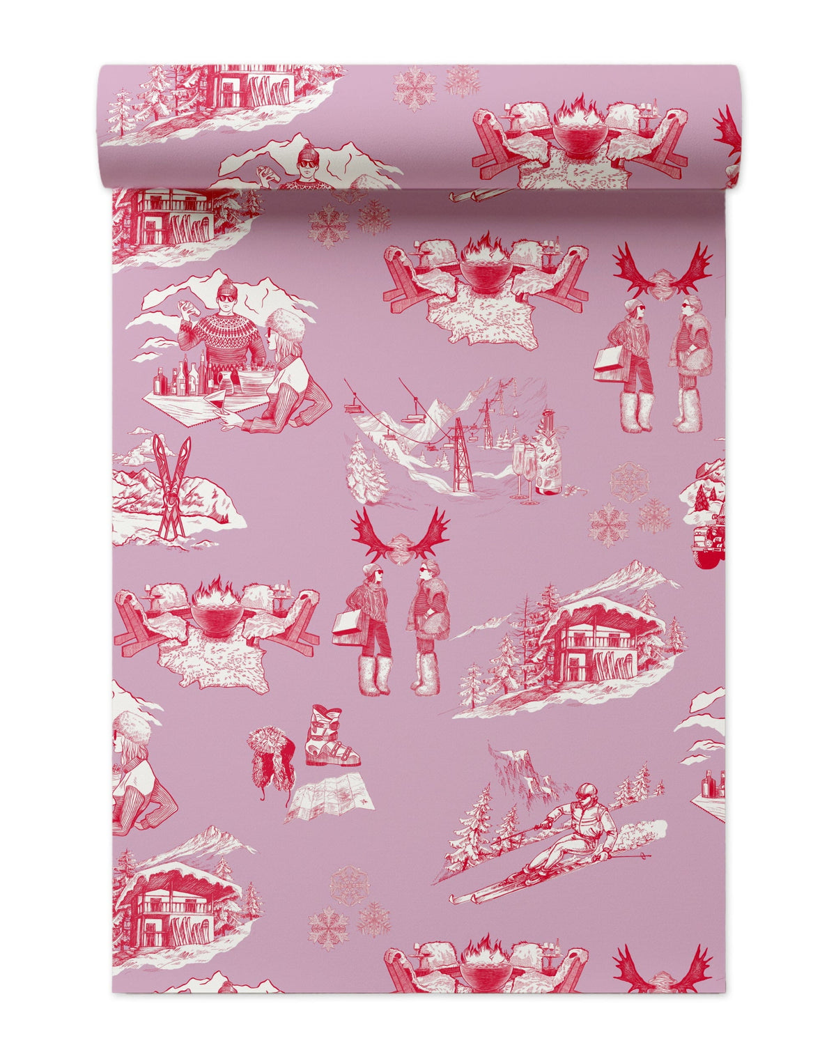Apres Ski Toile Peel and Stick Wallpaper in Lilac Cranberry color - pattern number KK181_Lilac_Cranberry_KH306 - by Katie Kime in the collection