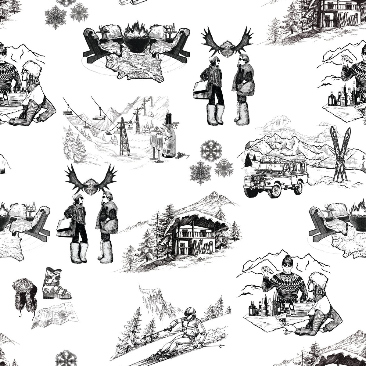 Apres Ski Toile Peel and Stick Wallpaper in Black color - pattern number KK181_Black_KH306 - by Katie Kime in the collection
