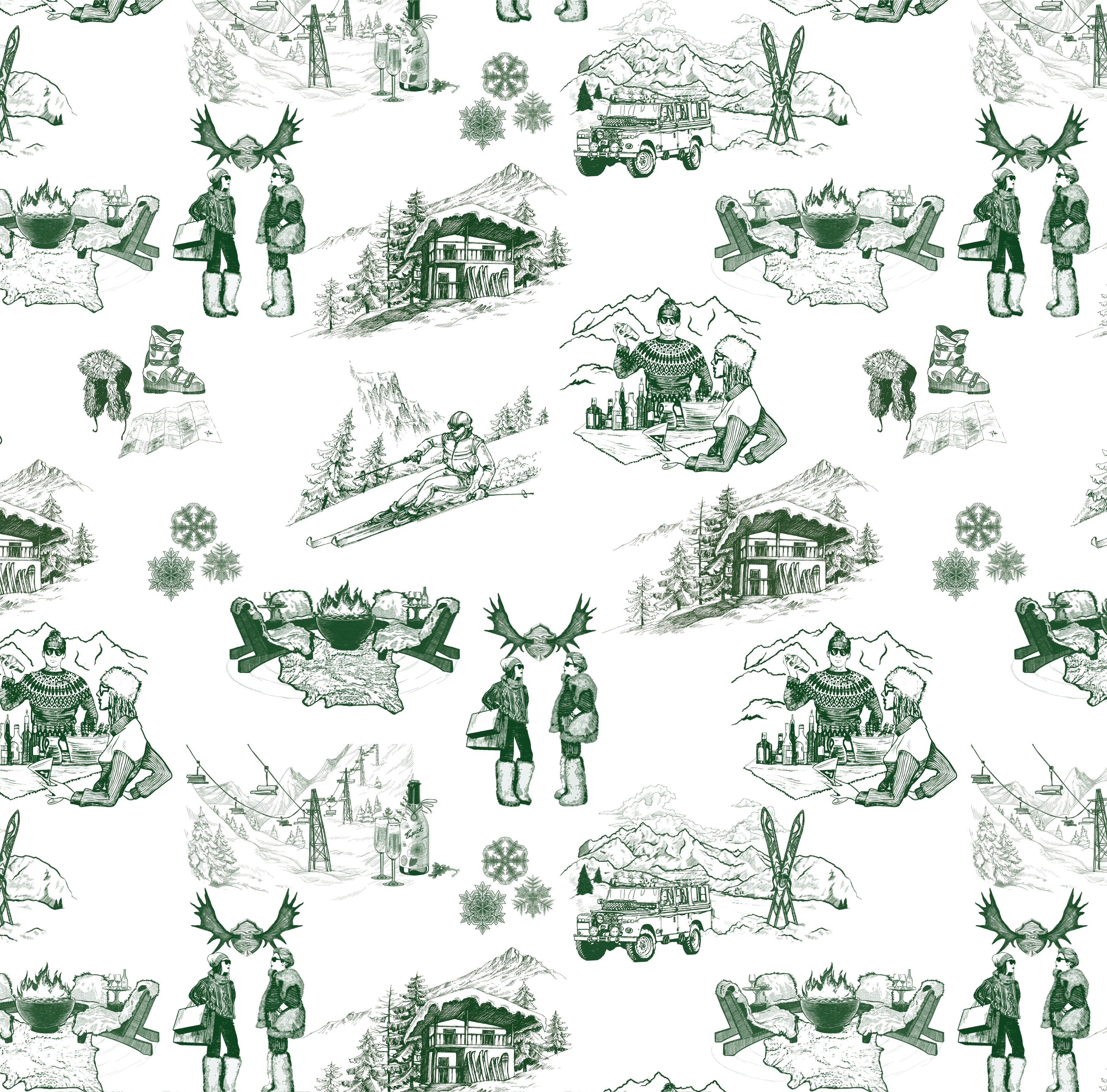Apres Ski Toile Wallpaper in Hunter color - pattern number KK181_Hunter_KH300 - by Katie Kime in the collection