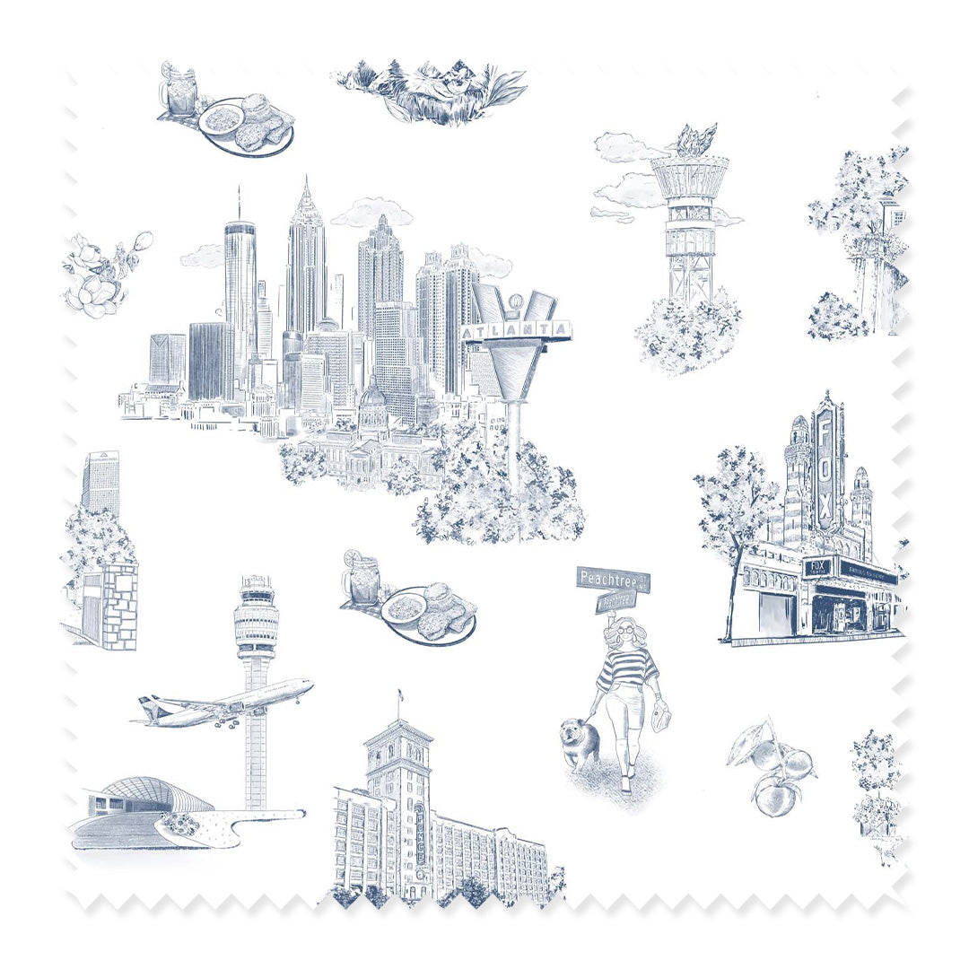Atlanta Toile Wallpaper in navy color - pattern number KK761_Navy_KH300 - by Katie Kime in the collection