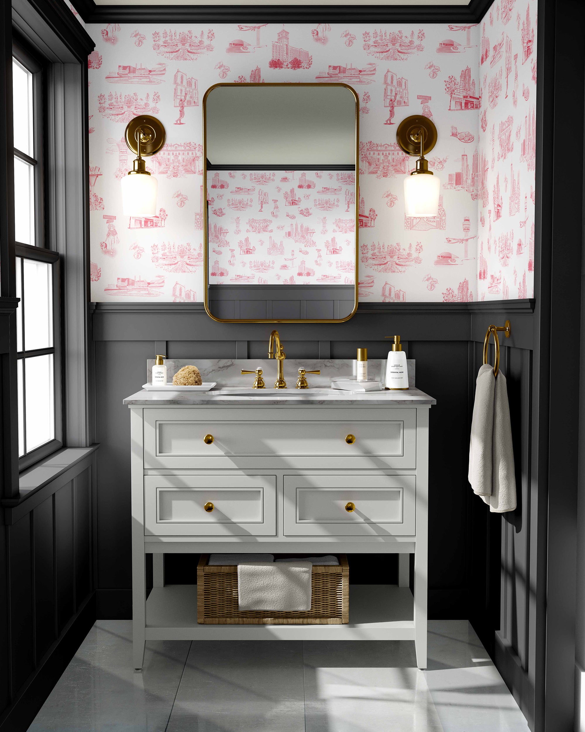 Atlanta Toile Wallpaper in Red color - pattern number KK761_Red_KH300 - by Katie Kime in the collection