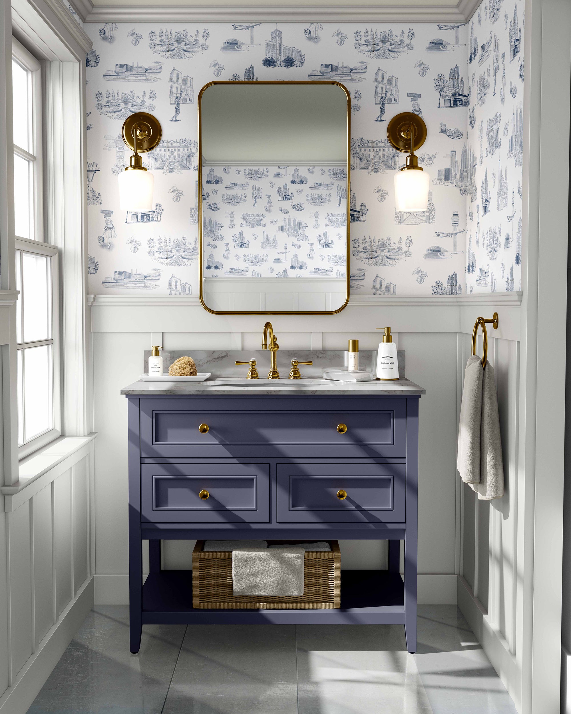 Atlanta Toile Peel and Stick Wallpaper in navy color - pattern number KK761_Navy_KH306 - by Katie Kime in the collection