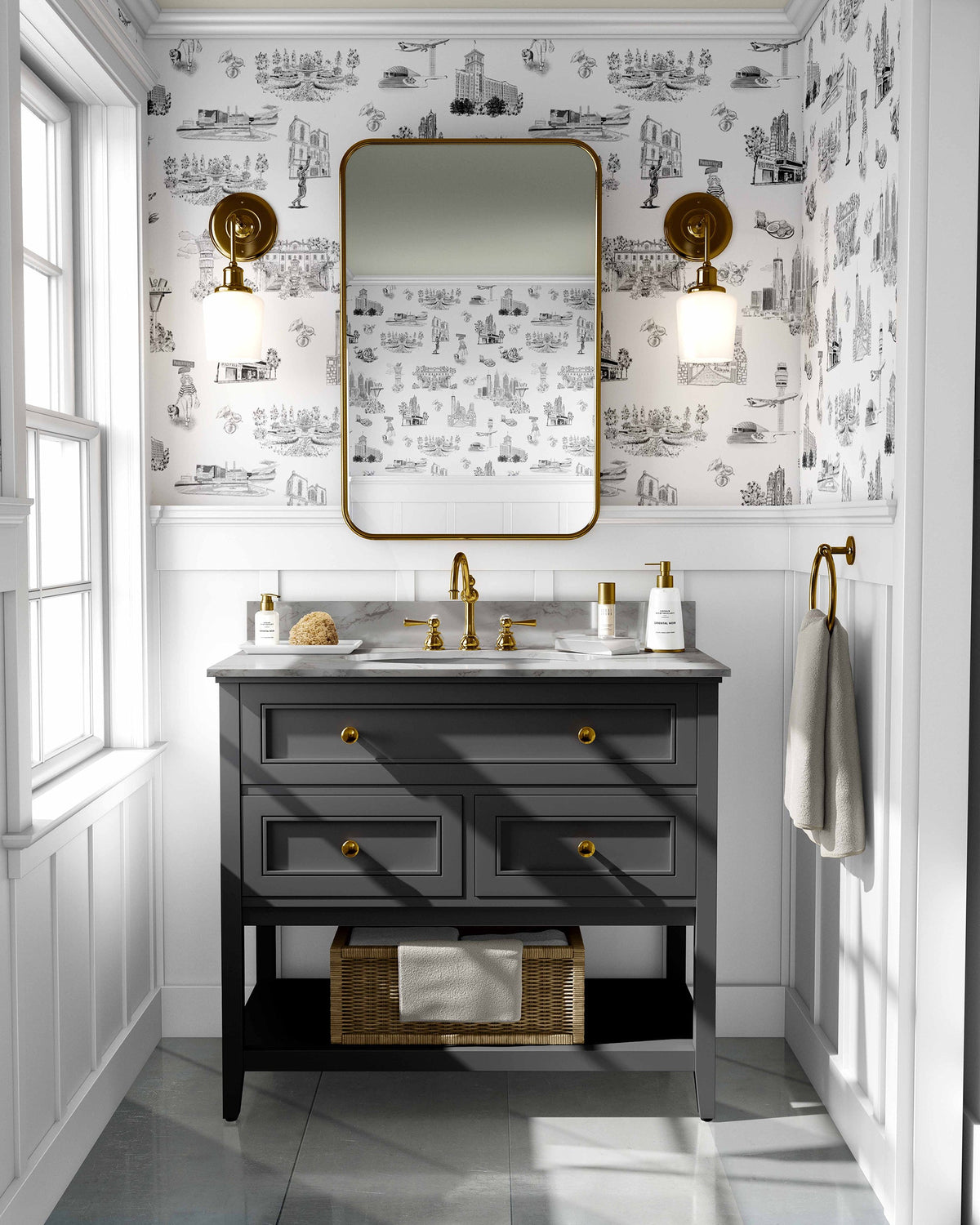 Atlanta Toile Wallpaper in Black color - pattern number KK761_Black_KH300 - by Katie Kime in the collection