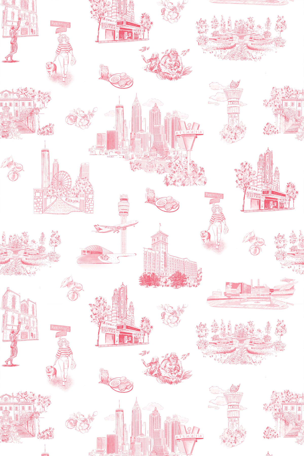 Atlanta Toile Peel and Stick Wallpaper in Red color - pattern number KK761_Red_KH306 - by Katie Kime in the collection