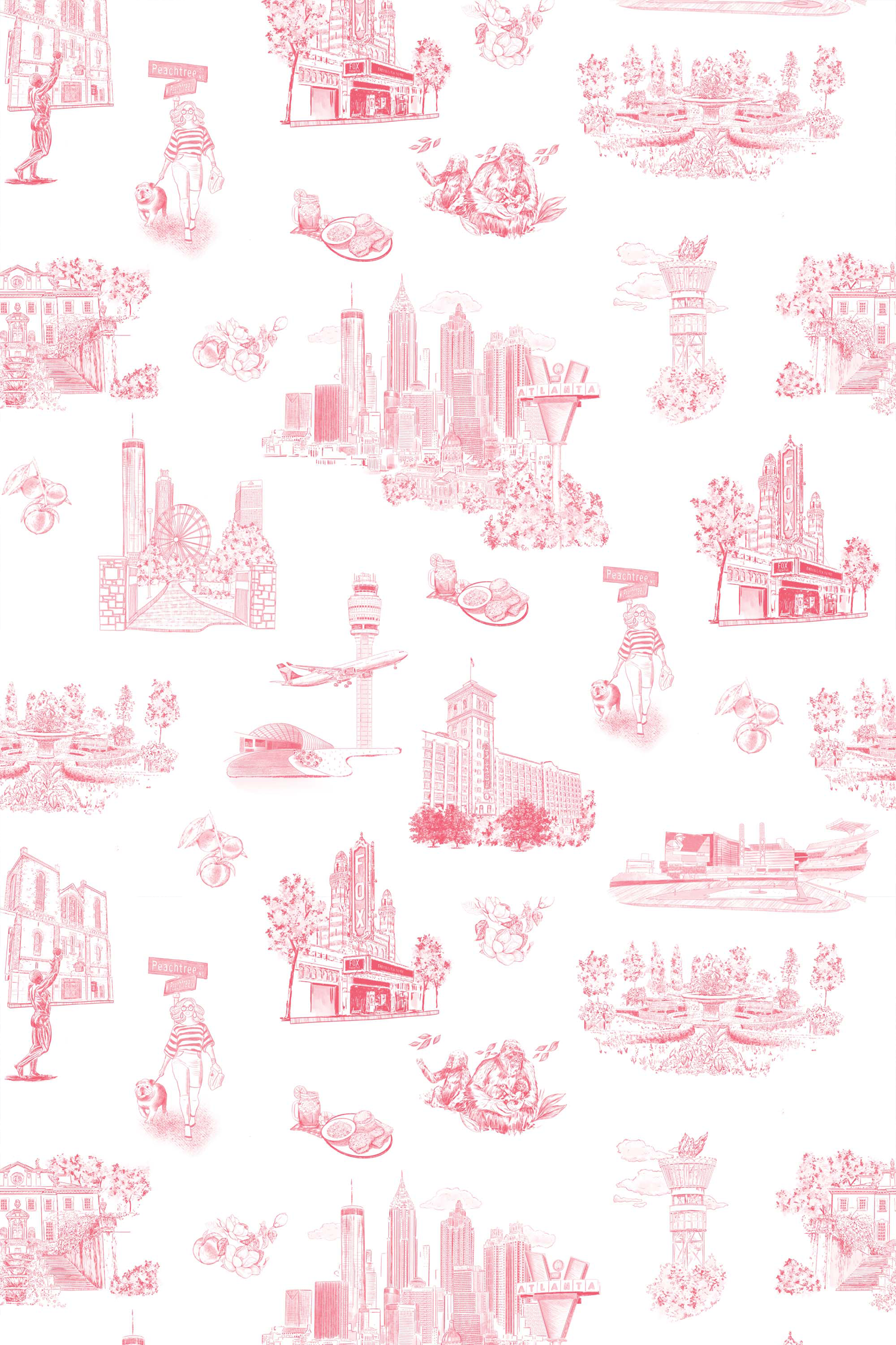 Atlanta Toile Wallpaper in Red color - pattern number KK761_Red_KH300 - by Katie Kime in the collection