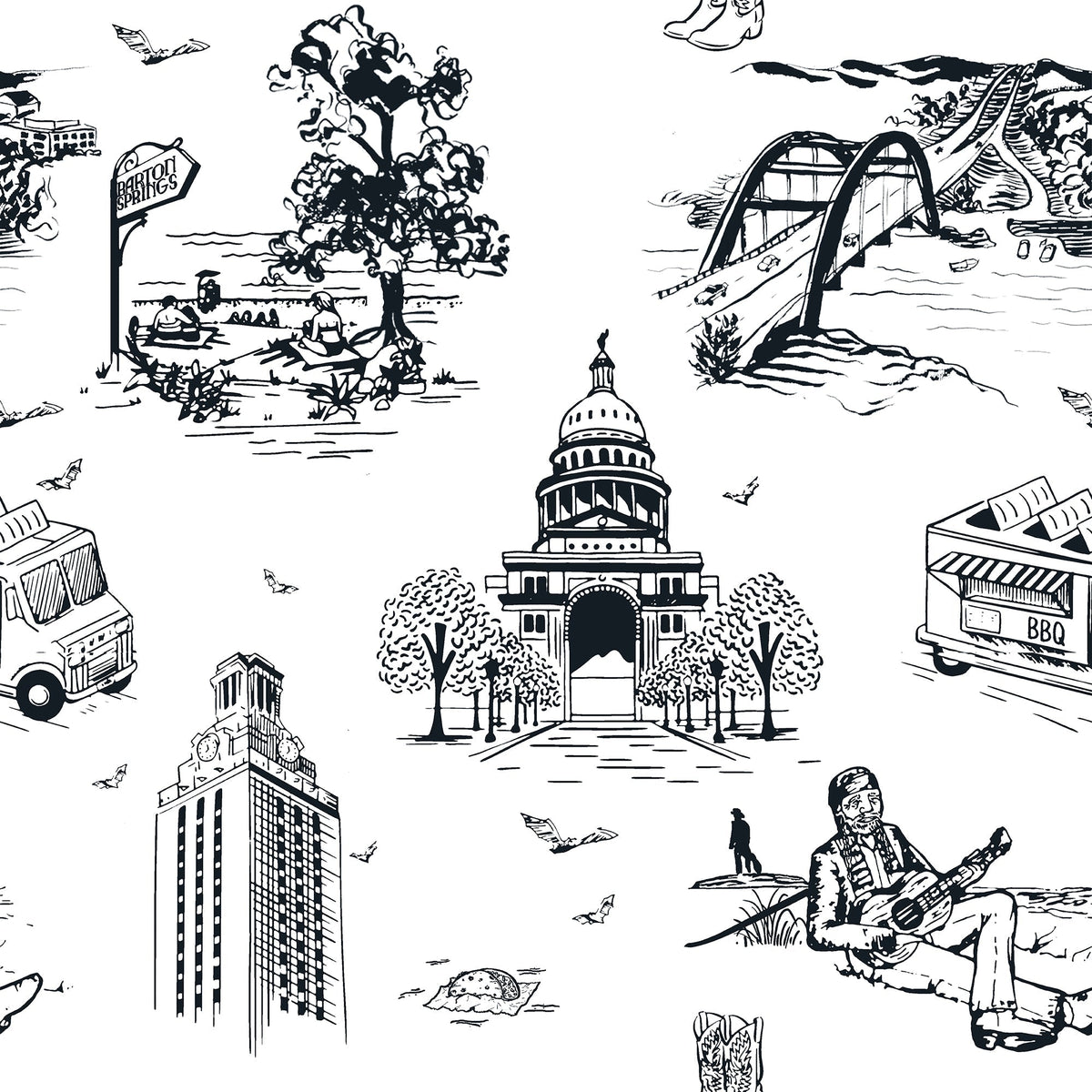 Austin Toile Peel and Stick Wallpaper in Black color - pattern number KK17121_Black_KH306 - by Katie Kime in the collection