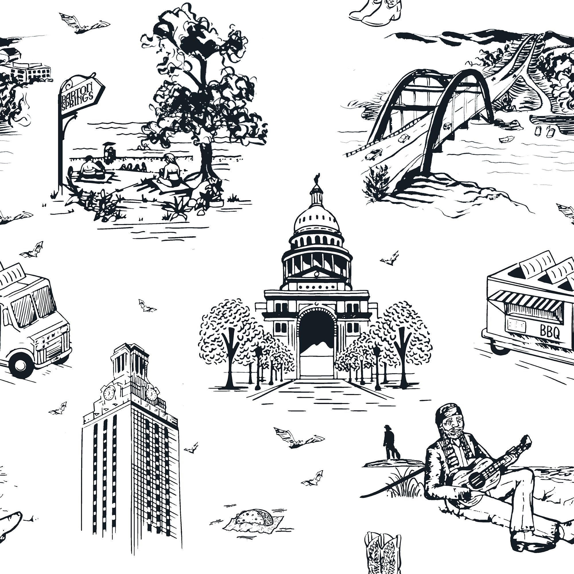Austin Toile Wallpaper in Black color - pattern number KK17121_Black_KH300 - by Katie Kime in the collection
