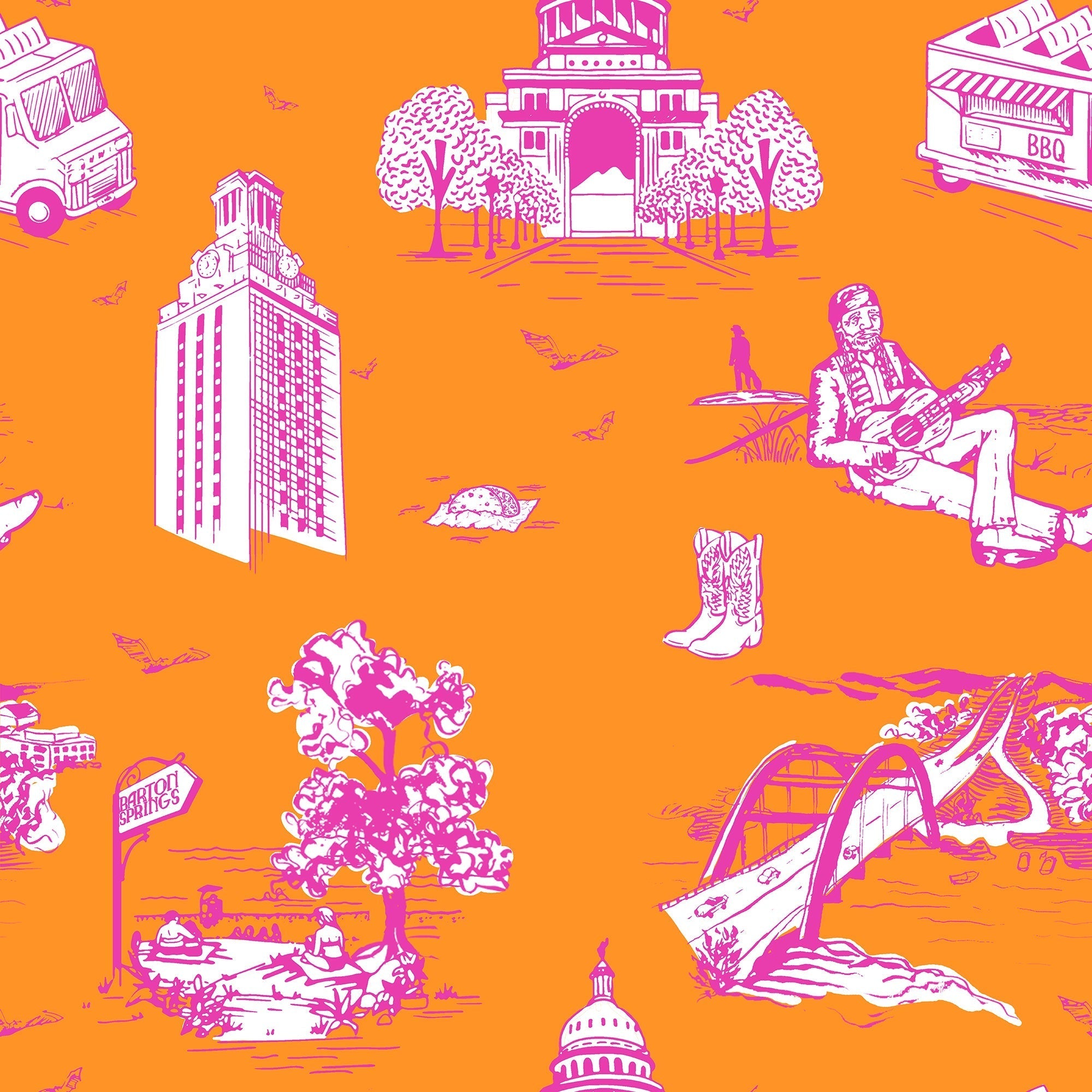 Austin Toile Wallpaper in orange pink color - pattern number KK17121_Orange_Pink_KH300 - by Katie Kime in the collection