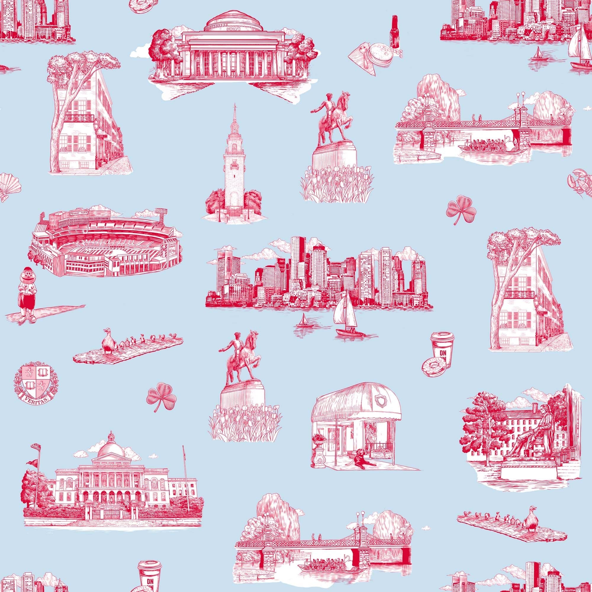 Boston Toile Wallpaper in light blue pink color - pattern number KK798_Light_Blue_Pink_KH300 - by Katie Kime in the collection