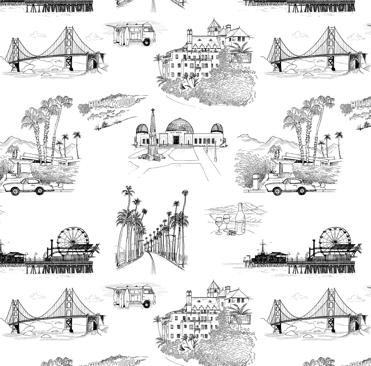 California Toile Wallpaper in Black color - pattern number KK707_Black_KH300 - by Katie Kime in the collection