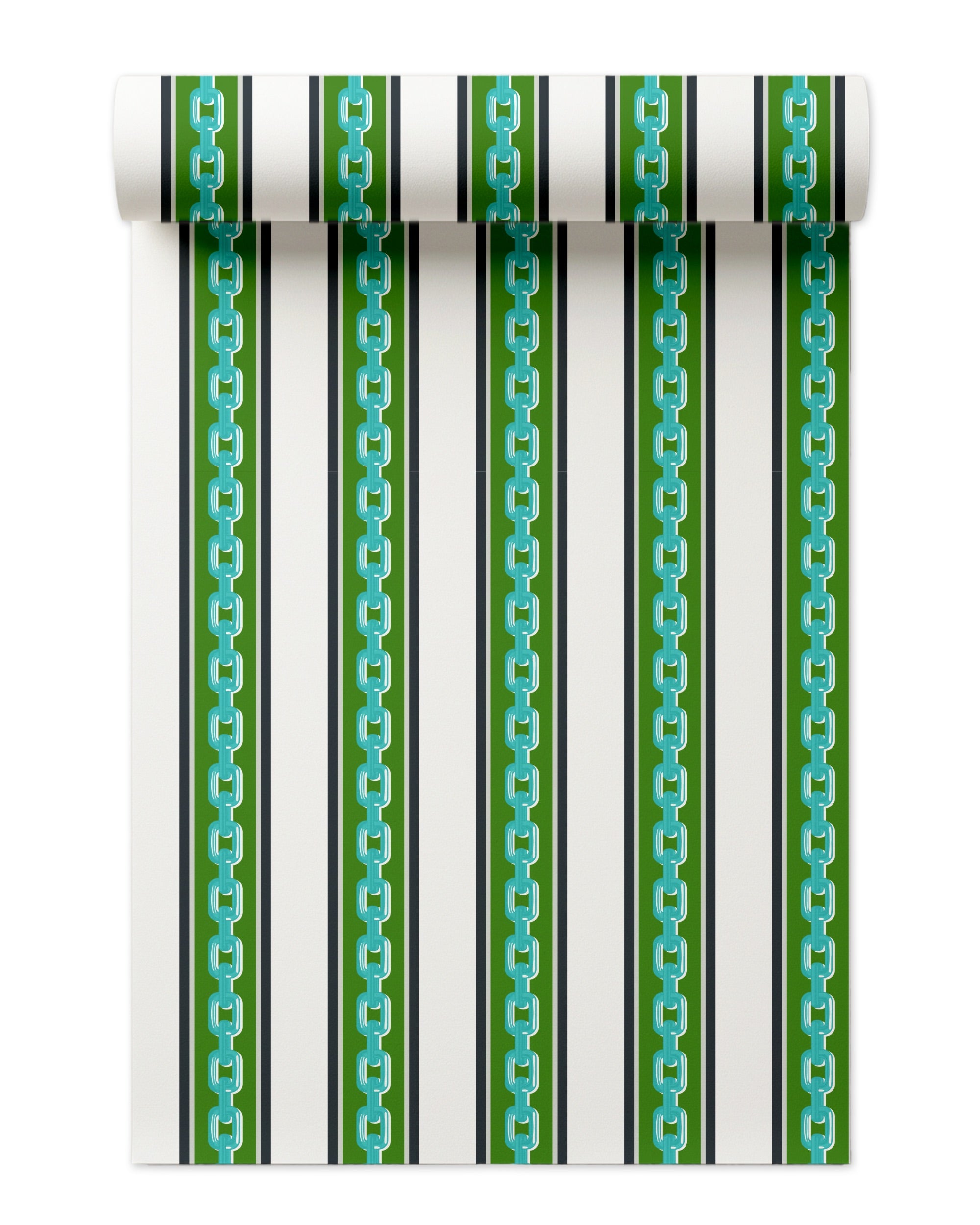 Chain Stripe Wallpaper in Green color - pattern number KK809_Green_KH300 - by Katie Kime in the collection