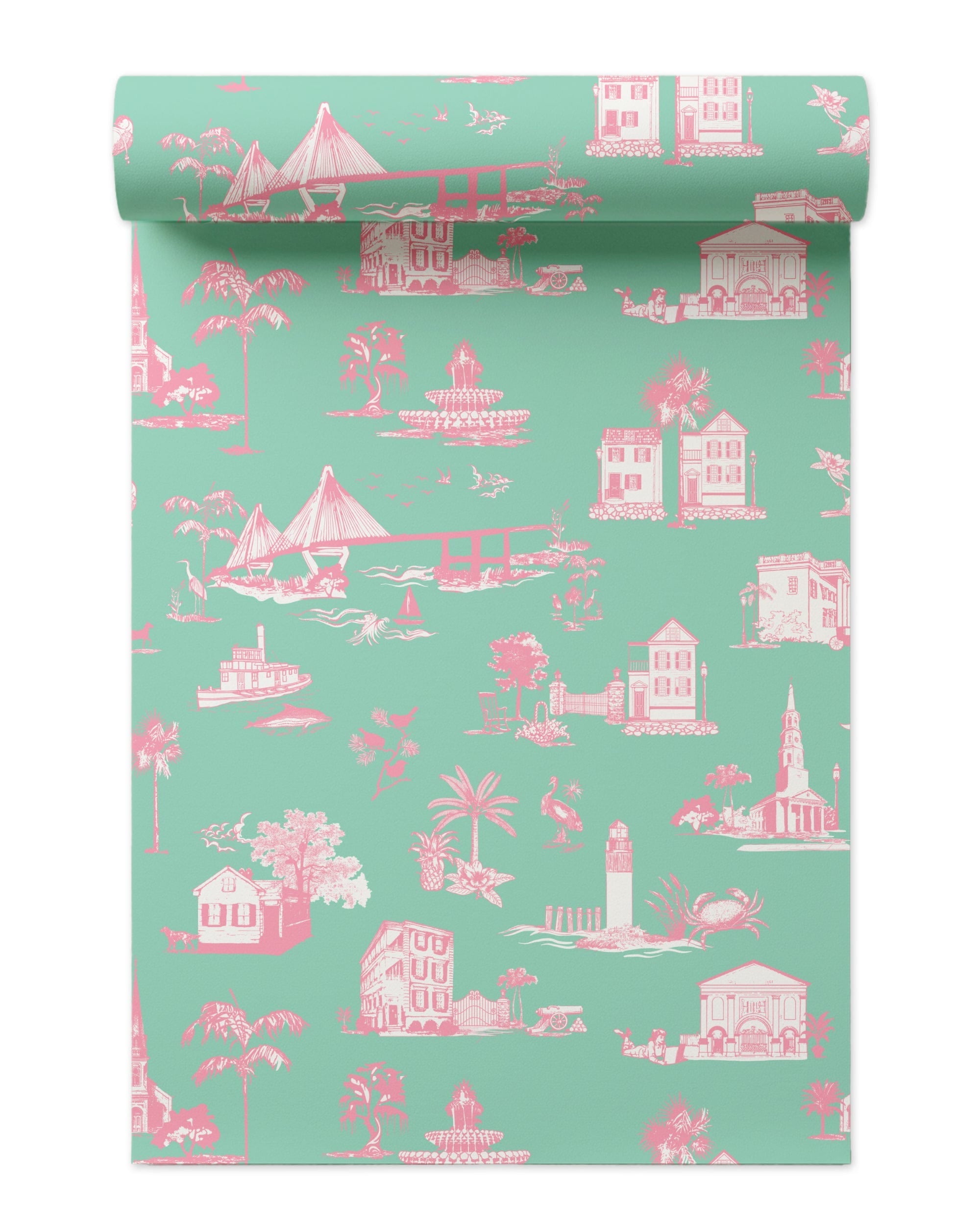 Charleston Toile Wallpaper in Mint color - pattern number KK711_Mint_KH300 - by Katie Kime in the collection