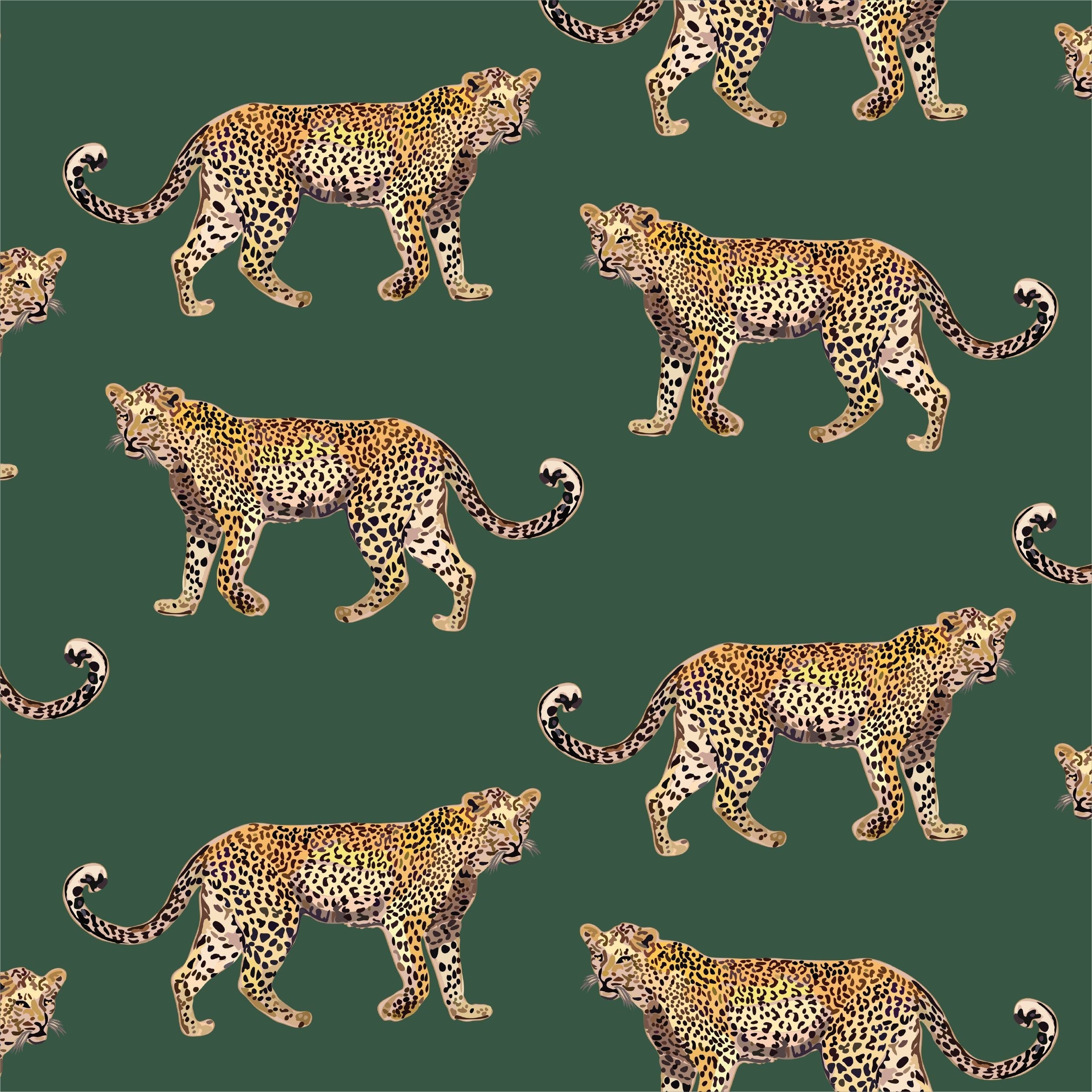 Cheetahs Wallpaper in Hunter Green color - pattern number KK17076_Hunter_Green_KH300 - by Katie Kime in the collection