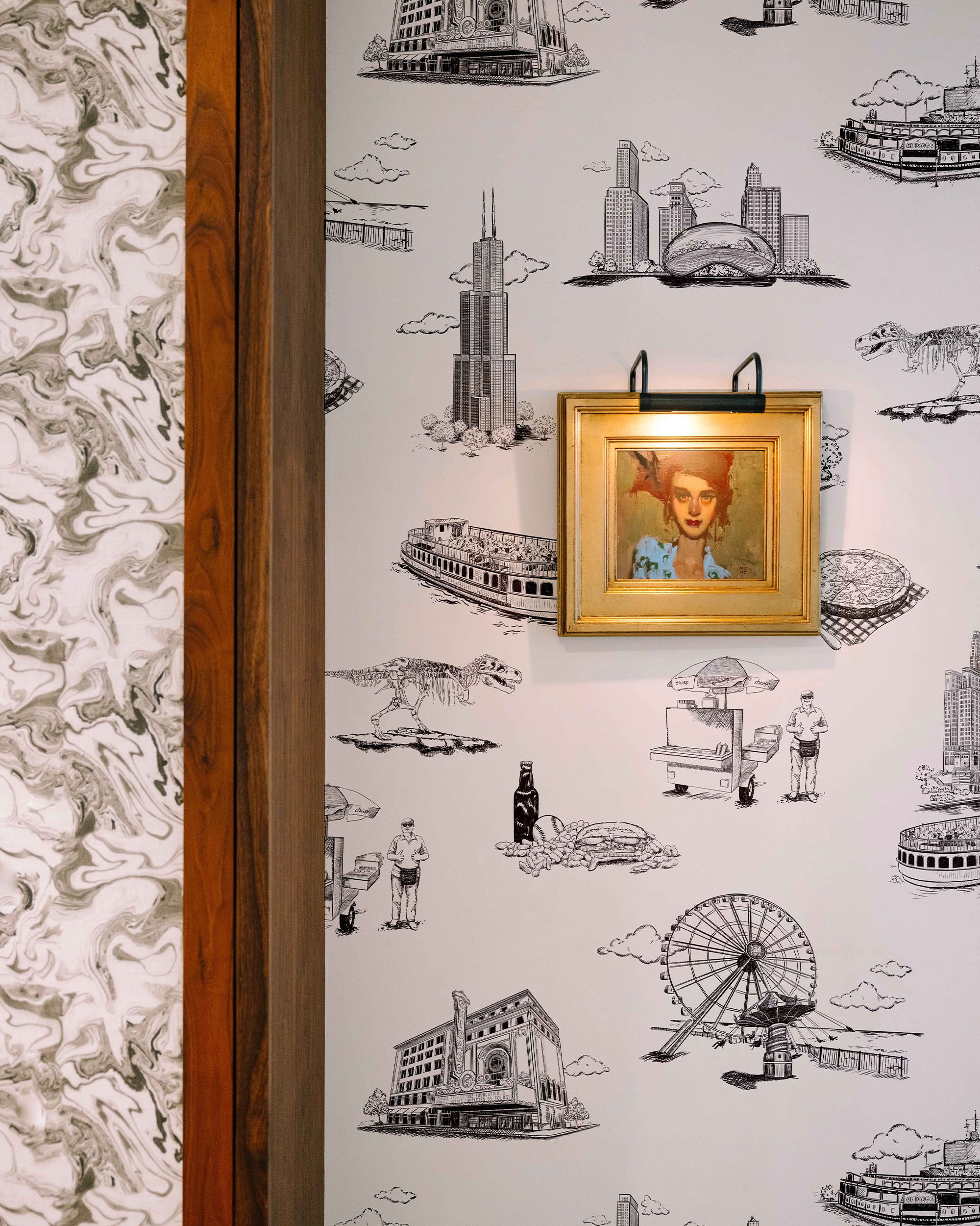 Chicago Toile Peel and Stick Wallpaper in Black color - pattern number KK751_Black_KH306 - by Katie Kime in the collection