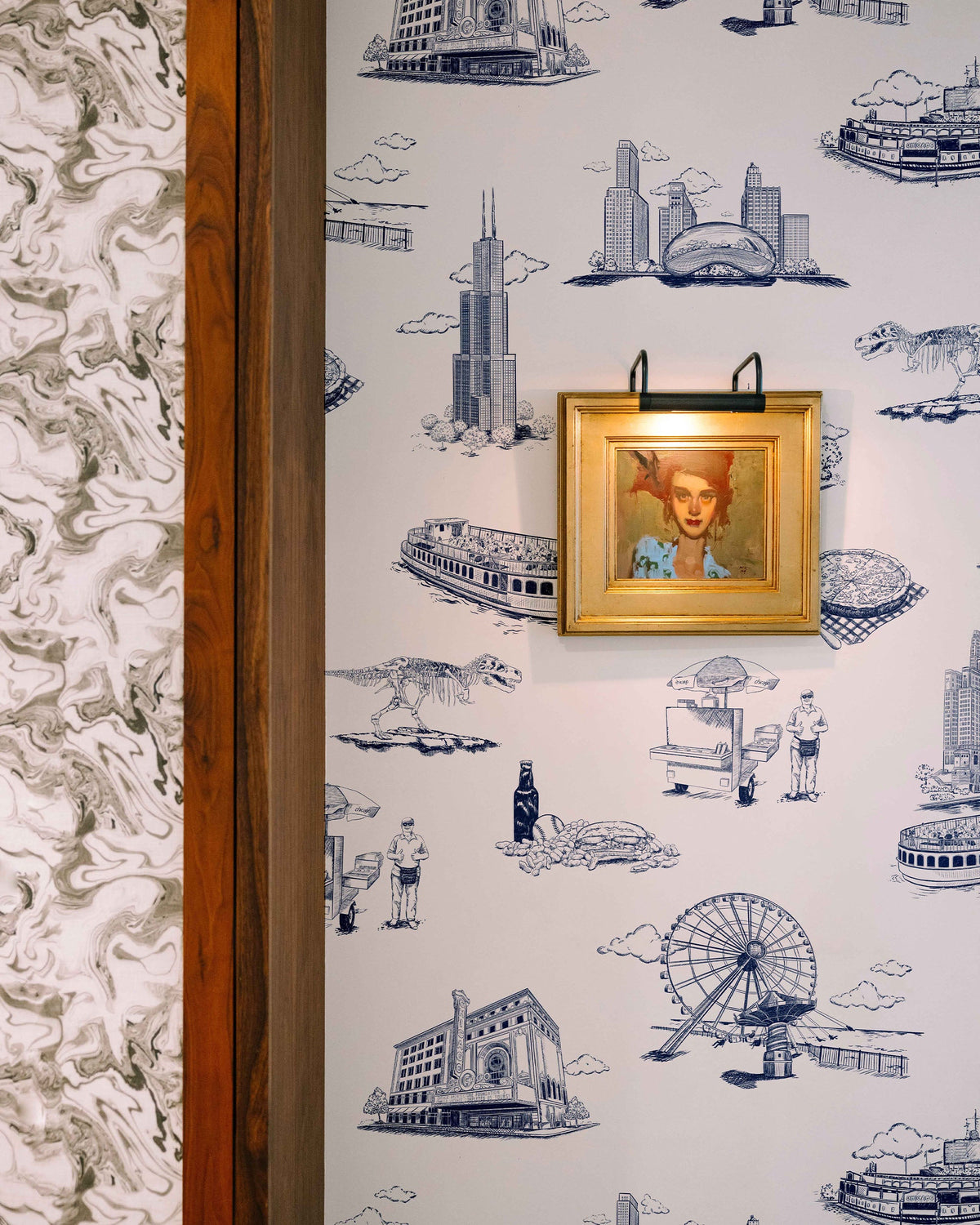 Chicago Toile Wallpaper in Navy color - pattern number KK751_Navy_KH300 - by Katie Kime in the collection