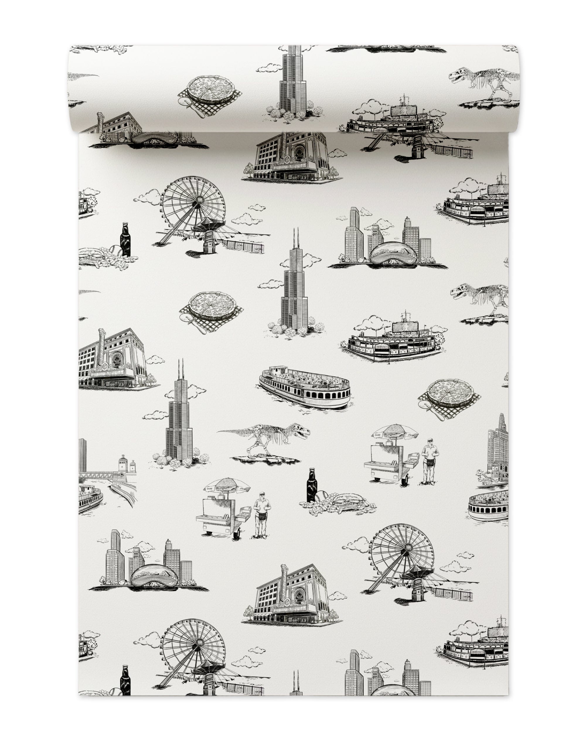 Chicago Toile Wallpaper in Black color - pattern number KK751_Black_KH300 - by Katie Kime in the collection
