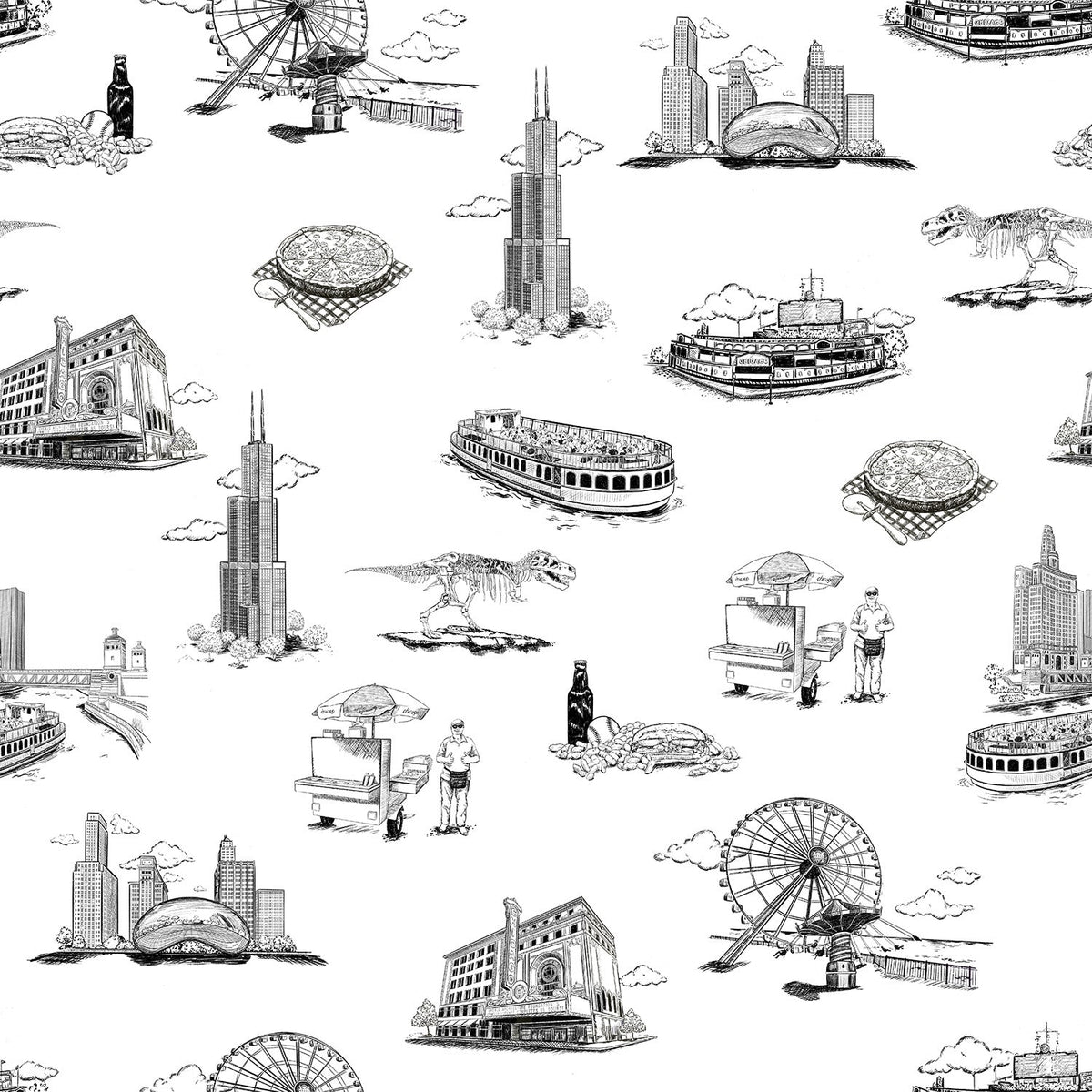 Chicago Toile Peel and Stick Wallpaper in Black color - pattern number KK751_Black_KH306 - by Katie Kime in the collection