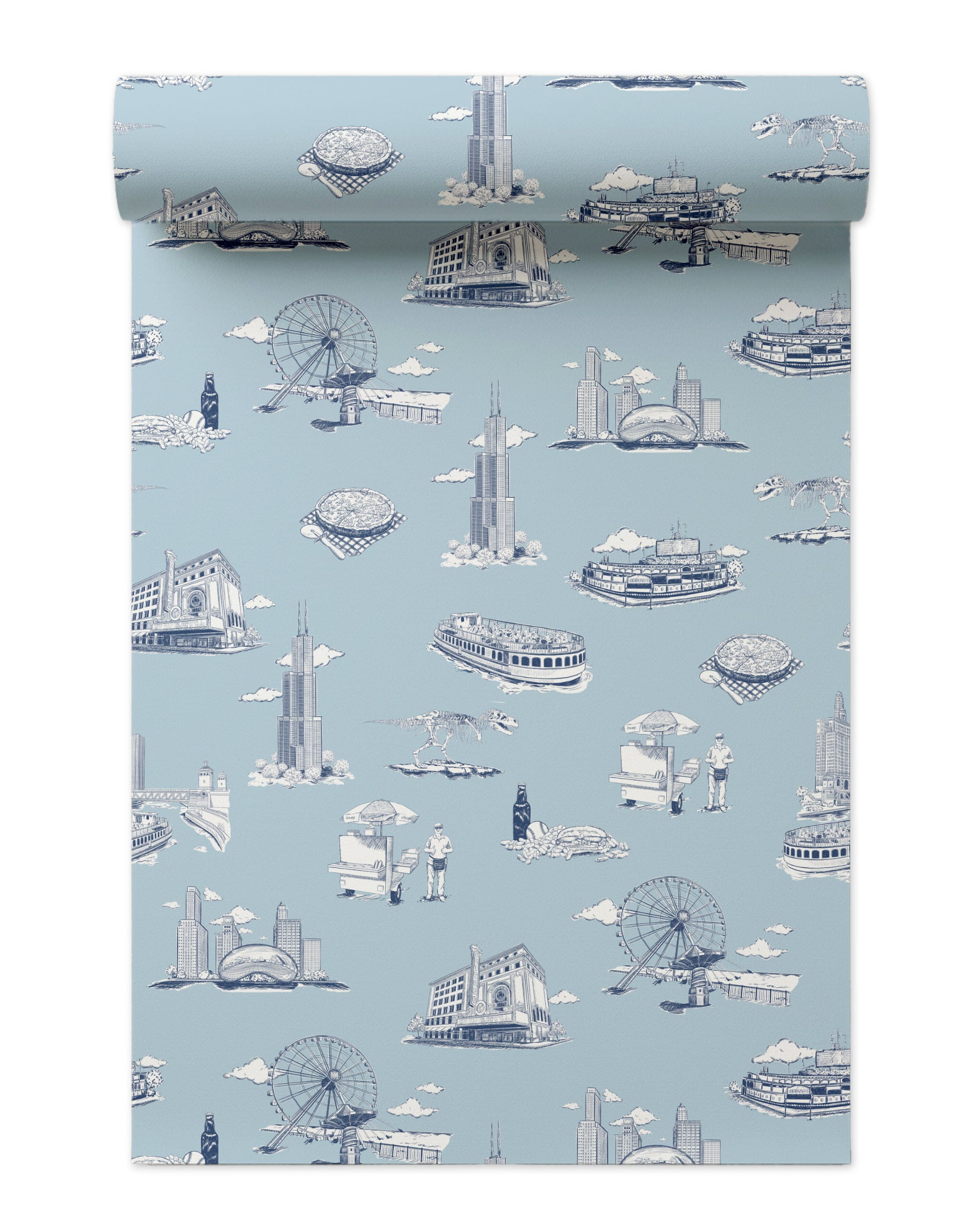 Chicago Toile Wallpaper in Blue Navy color - pattern number KK751_Blue_Navy_KH300 - by Katie Kime in the collection