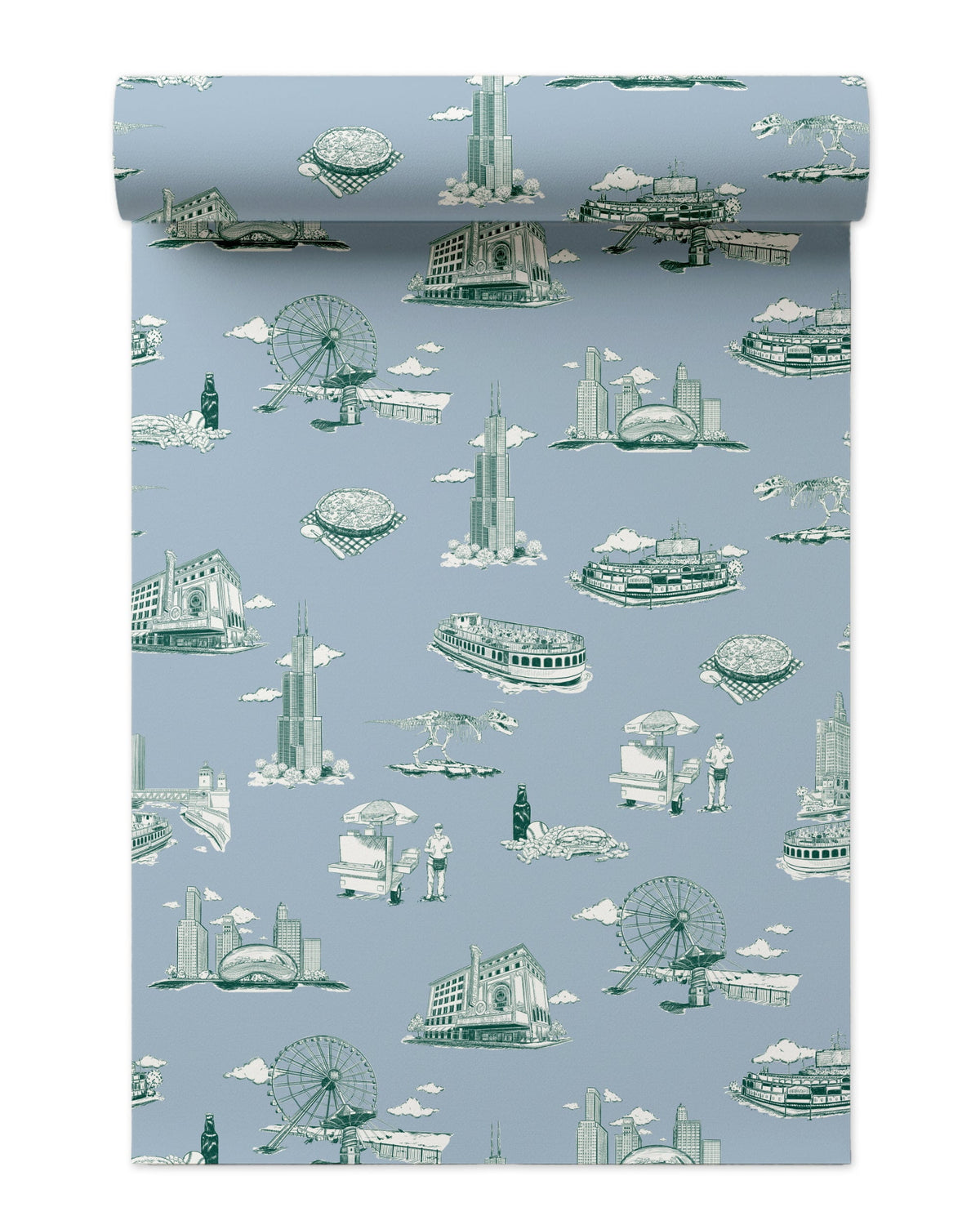 Chicago Toile Wallpaper in Blue Pine color - pattern number KK751_Blue_Pine_KH300 - by Katie Kime in the collection