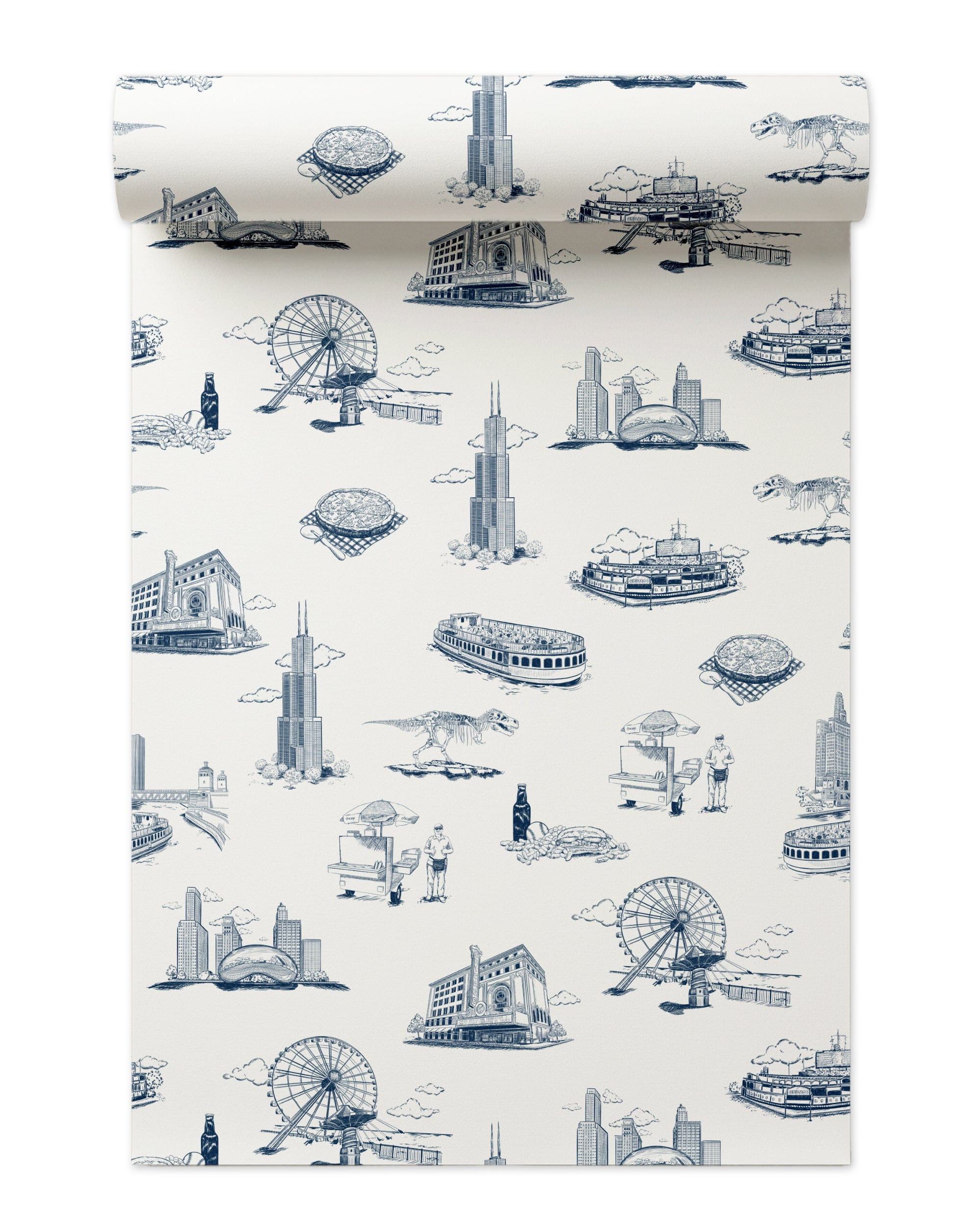 Chicago Toile Wallpaper in Navy color - pattern number KK751_Navy_KH300 - by Katie Kime in the collection