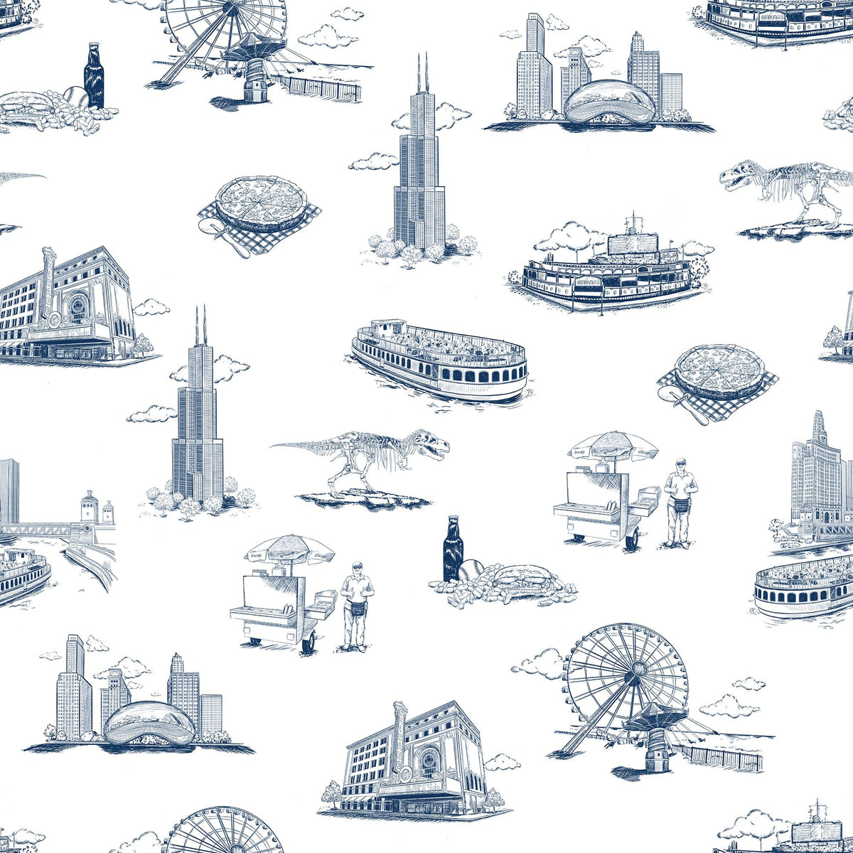 Chicago Toile Peel and Stick Wallpaper in Navy color - pattern number KK751_Navy_KH306 - by Katie Kime in the collection