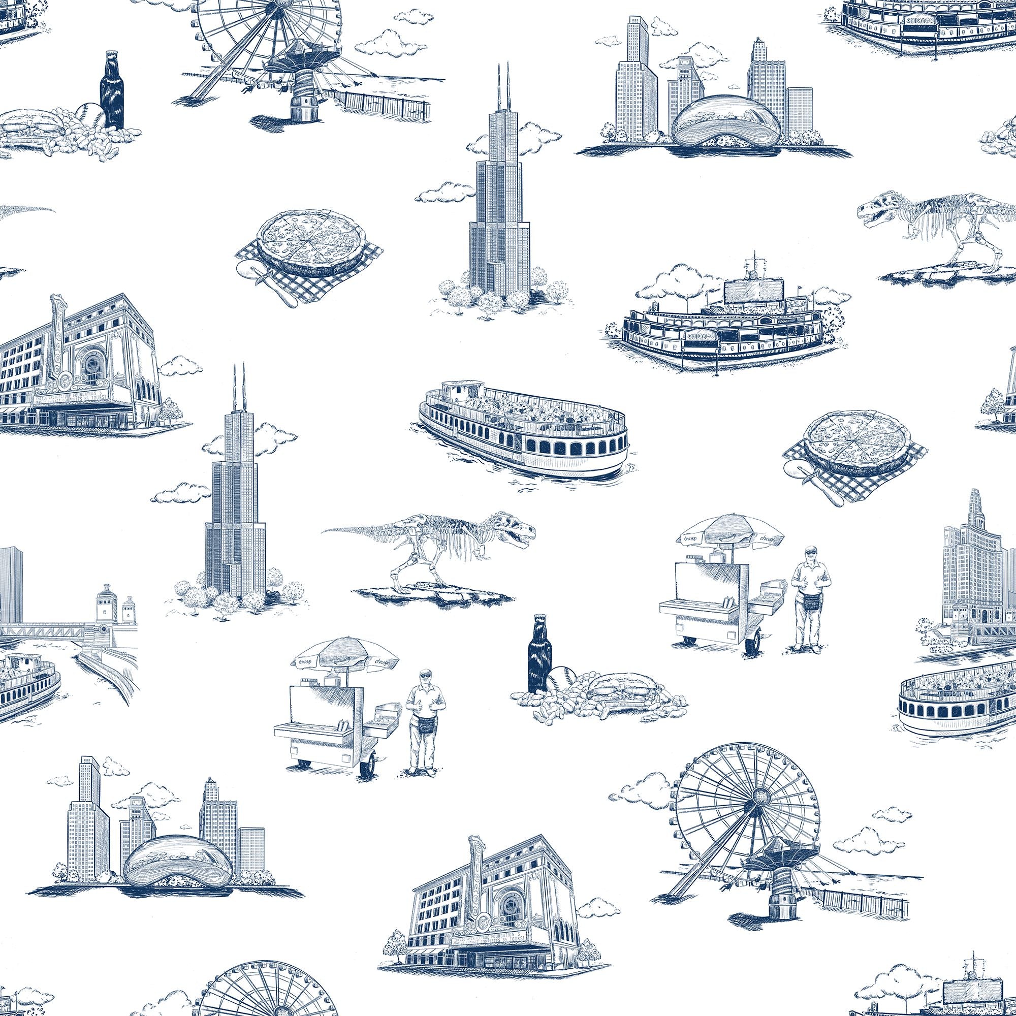 Chicago Toile Wallpaper in Navy color - pattern number KK751_Navy_KH300 - by Katie Kime in the collection