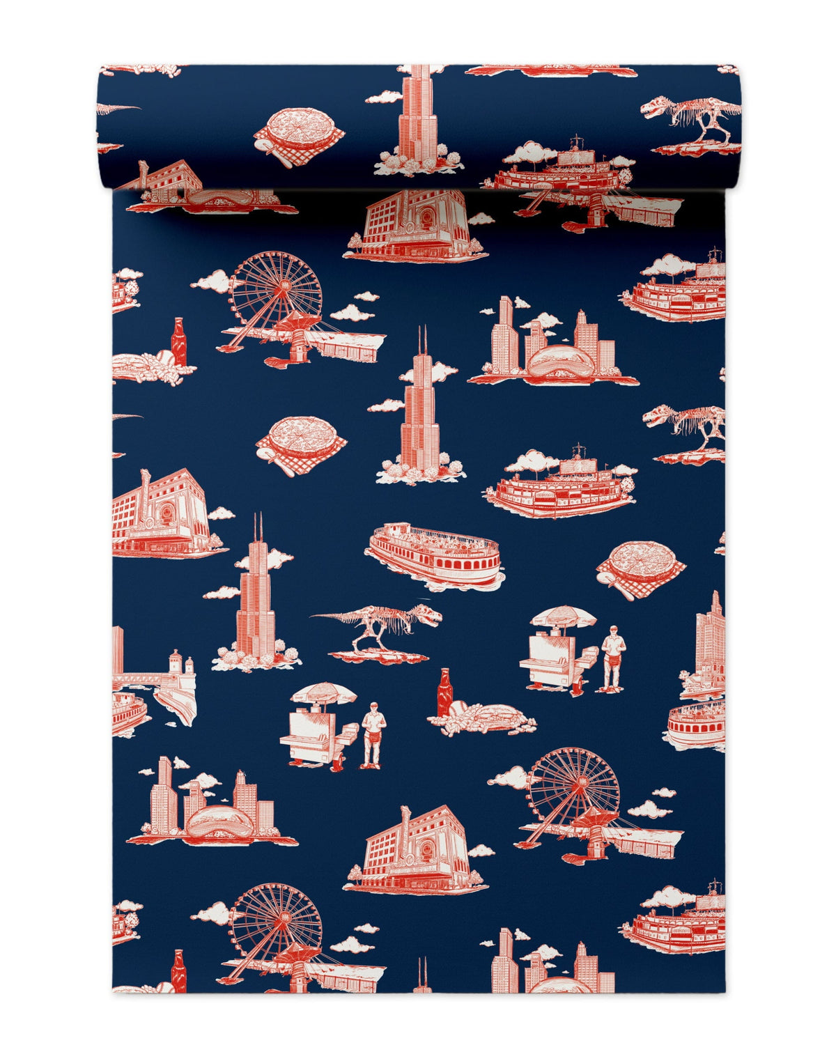 Chicago Toile Wallpaper in Navy Red color - pattern number KK751_Navy_Red_KH300 - by Katie Kime in the collection