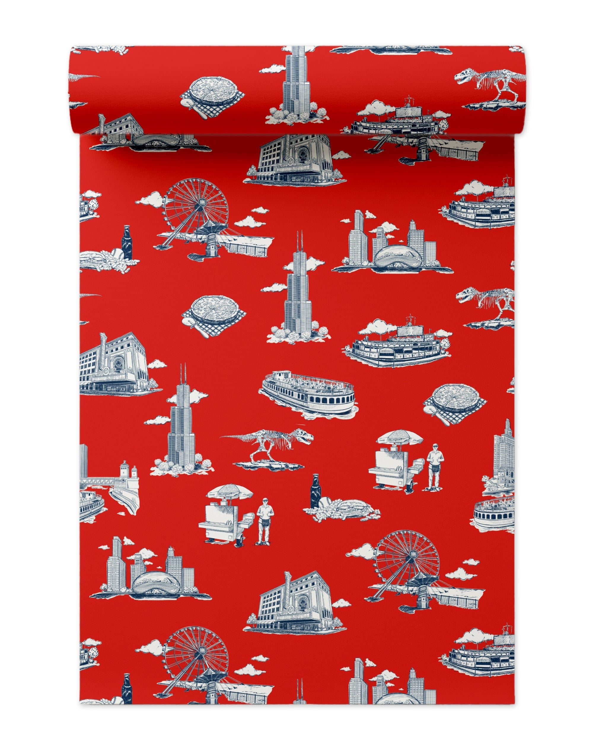 Chicago Toile Wallpaper in Red Navy color - pattern number KK751_Red_Navy_KH300 - by Katie Kime in the collection