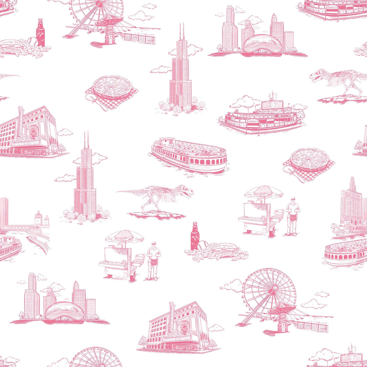 Chicago Toile Wallpaper in Pink color - pattern number KK751_Pink_KH300 - by Katie Kime in the collection