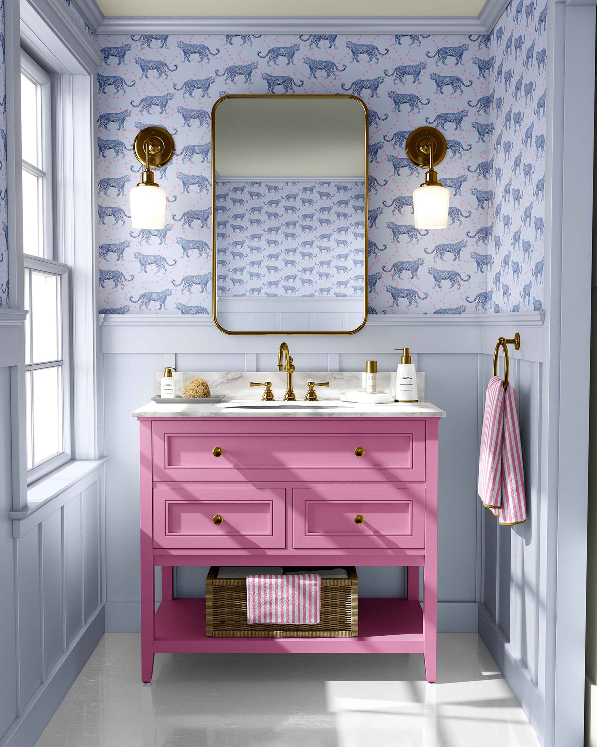 Cosmic Cheetah Wallpaper in Light Blue color - pattern number KK763_Light_Blue_KH300 - by Katie Kime in the collection