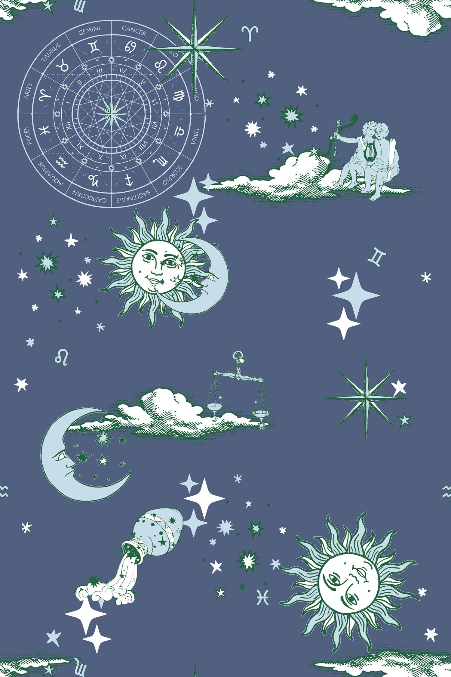 Cosmos Wallpaper in Navy Light Blue color - pattern number KK786_Navy_KH300 - by Katie Kime in the collection