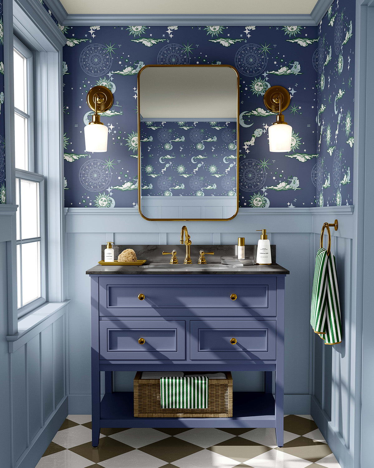 Cosmos Wallpaper in Navy Light Blue color - pattern number KK786_Navy_KH300 - by Katie Kime in the collection