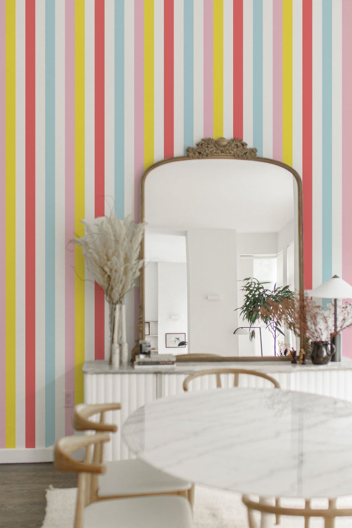 Cottage Stripes Peel and Stick Wallpaper in Blue color - pattern number KK17042_Blue_KH306 - by Katie Kime in the collection