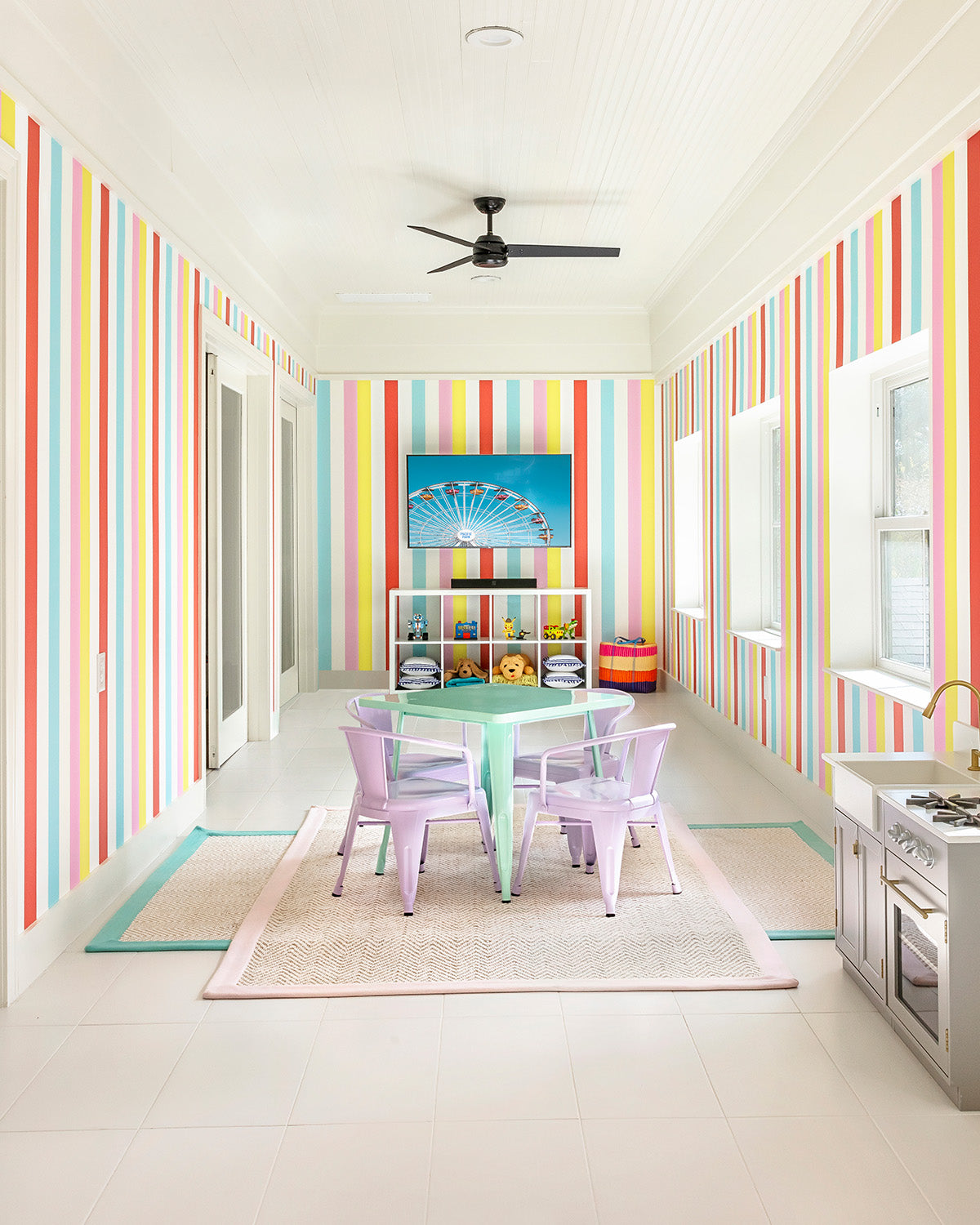 Cottage Stripes Wallpaper in Pink color - pattern number KK17042_Pink_KH300 - by Katie Kime in the collection