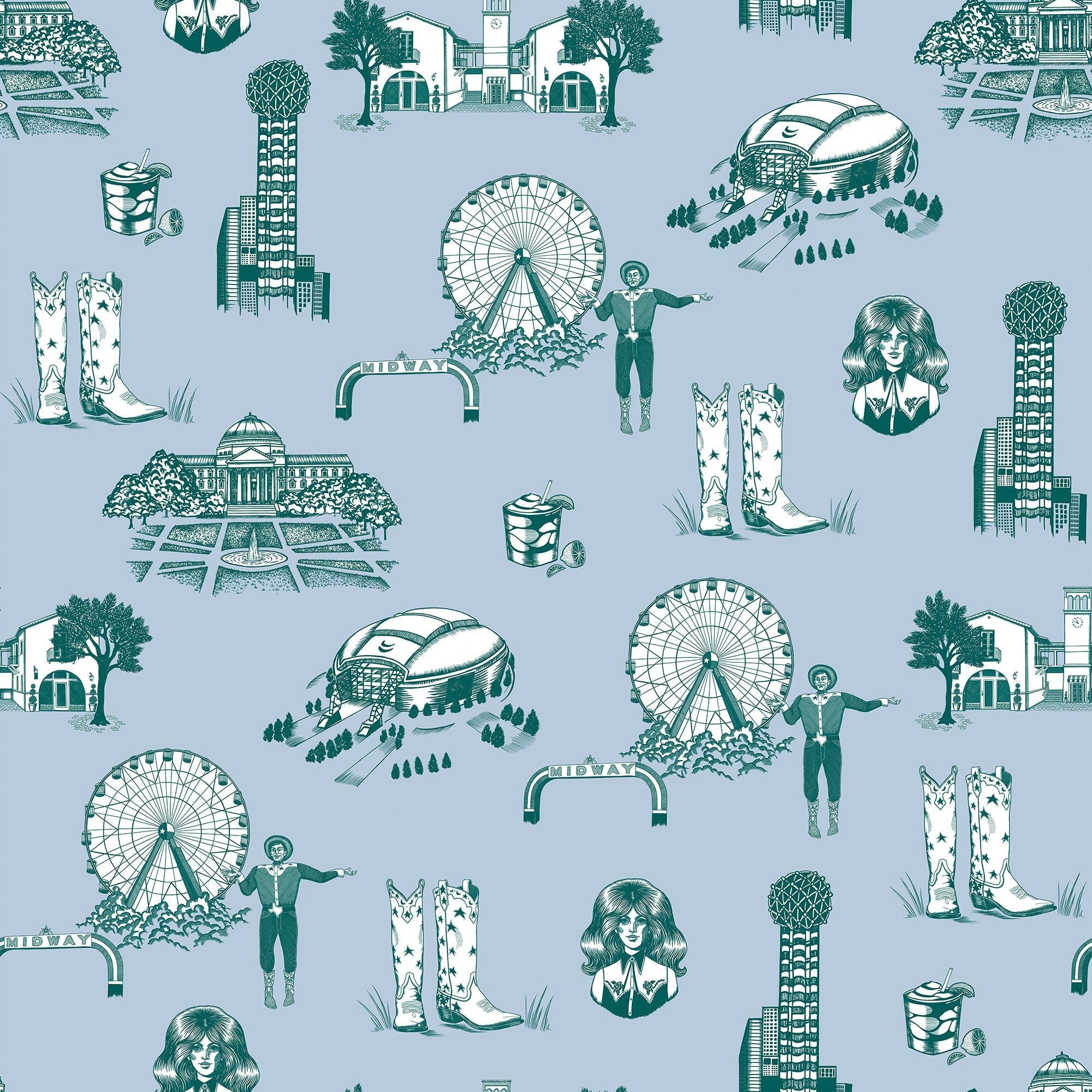 Dallas Toile Peel and Stick Wallpaper in blue pine color - pattern number KK17138_Blue_Pine_KH306 - by Katie Kime in the collection