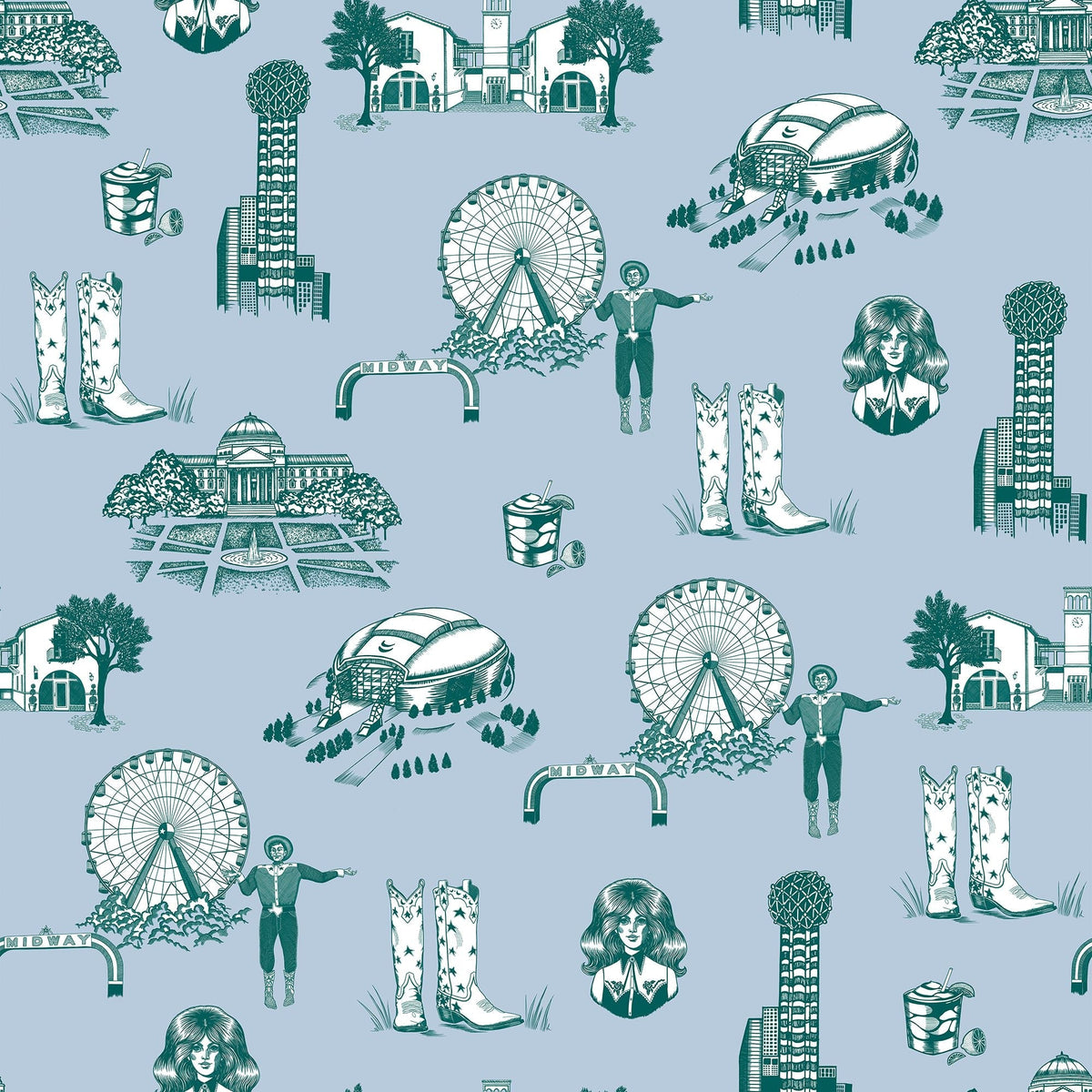 Dallas Toile Peel and Stick Wallpaper in Blue Pine color - pattern number KK17138_Blue_Pine_KH306 - by Katie Kime in the collection