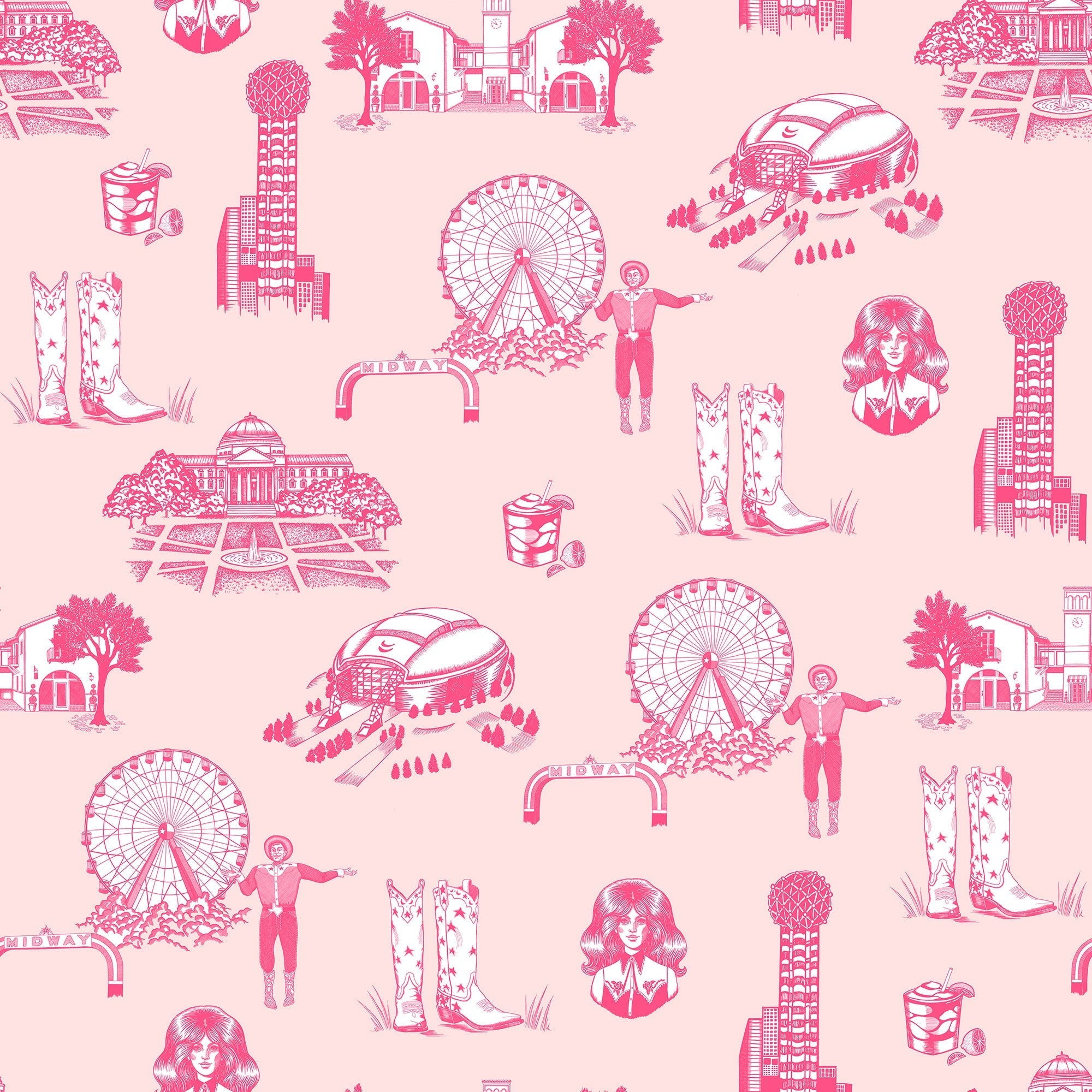 Dallas Toile Peel and Stick Wallpaper in light pink pink color - pattern number KK17138_Light_Pink_Pink_KH306 - by Katie Kime in the collection