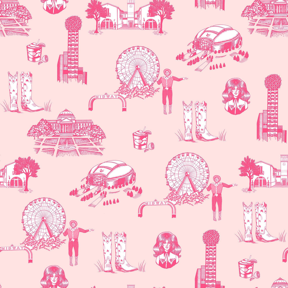 Dallas Toile Wallpaper in Light Pink Pink color - pattern number KK17138_Light_Pink_Pink_KH300 - by Katie Kime in the collection
