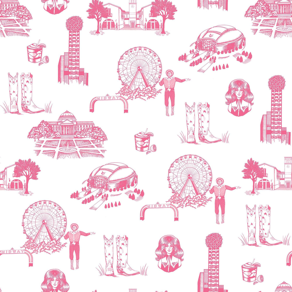 Dallas Toile Wallpaper in Pink color - pattern number KK17138_Pink_KH300 - by Katie Kime in the collection