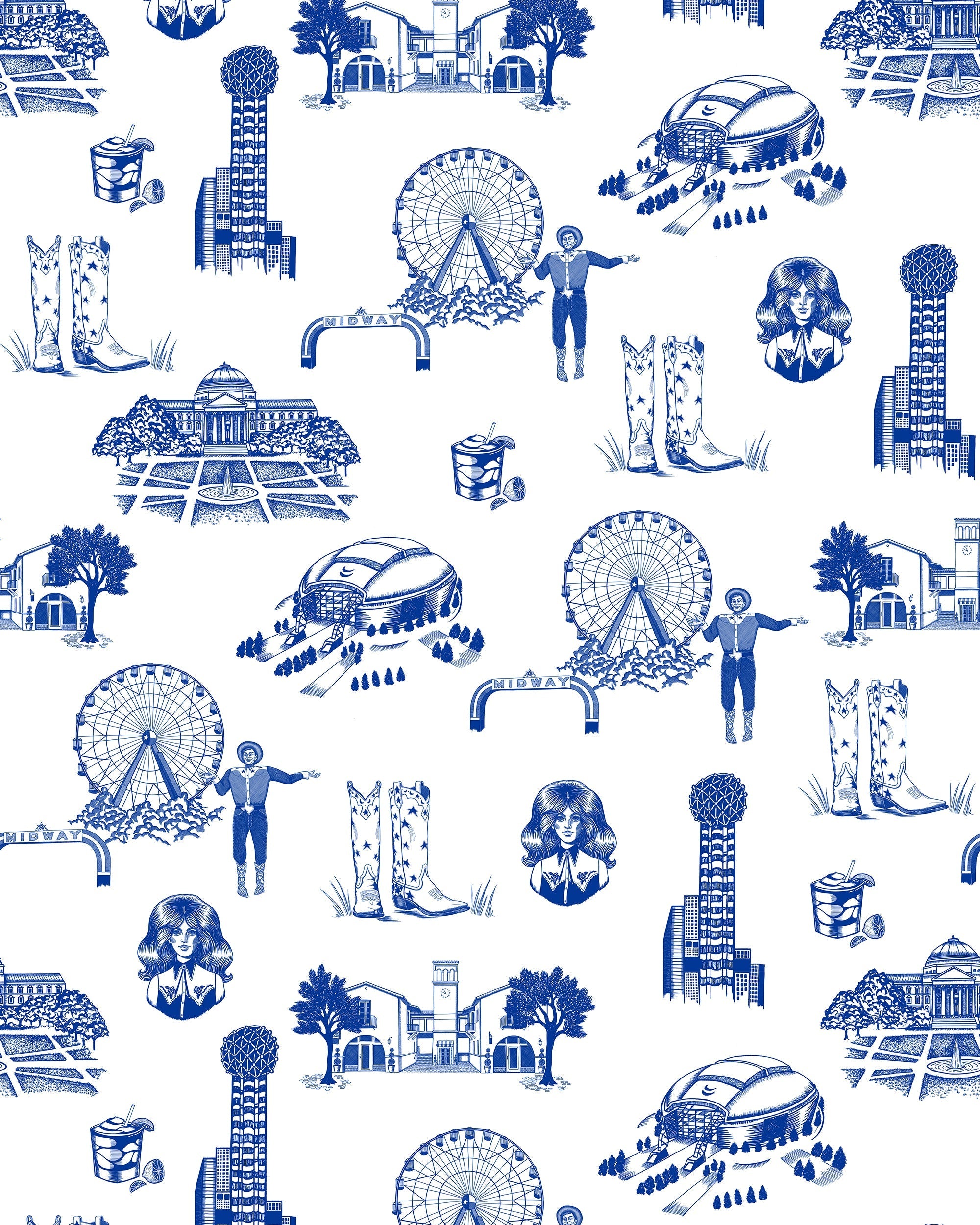 Dallas Toile Wallpaper in cowboy blue color - pattern number KK17138_Cowboy_Blue_KH301 - by Katie Kime in the collection